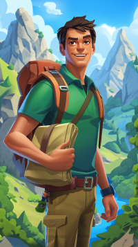 Animated boy with backpack ready for adventure, cartoon wallpaper for phone.