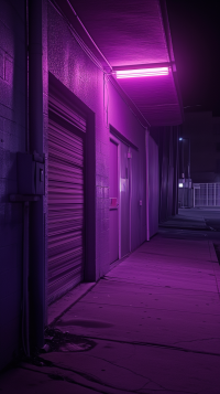 Mystical purple-lit building alleyway, perfect for a stylish phone wallpaper.
