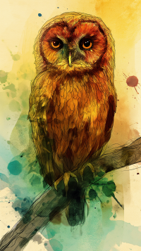 Colorful artistic barn owl phone wallpaper with abstract watercolor background.