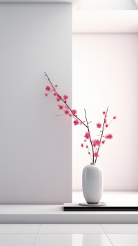 Minimalist phone wallpaper featuring a vase with cherry blossoms in a clean, modern room.