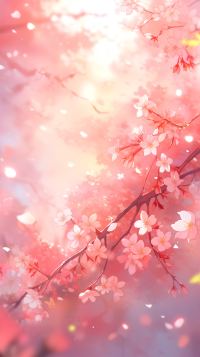 Spring blossom-themed phone wallpaper featuring pink cherry blossoms against a soft, glowing background.