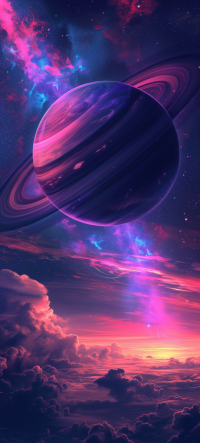 Fantasy Saturn wallpaper with vibrant space and clouds for phone background