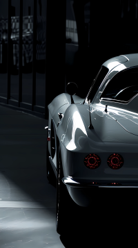 White Chevrolet Corvette Stingray car wallpaper with a focus on the rear in a dark setting.