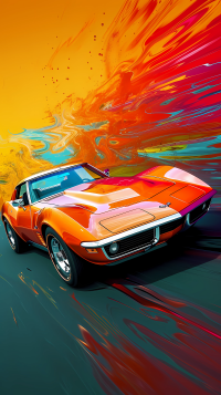 Colorful Chevrolet Corvette Stingray wallpaper with vibrant splash background.