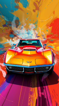 Vibrant Chevrolet Corvette Stingray illustration perfect for a colorful car-themed phone wallpaper.