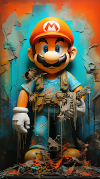 Dynamic Mario phone wallpaper showcasing the iconic character in front of a vividly colored, textured background with an adventurous theme.