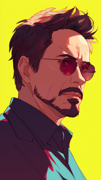 Illustration of a stylish Tony Stark from Marvel Comics in sunglasses for Iron Man themed phone wallpaper.