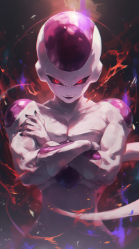 Dragon Ball's Frieza character depicted in a dynamic phone wallpaper with a fiery aura.