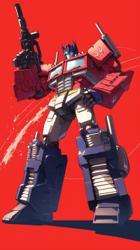 Optimus Prime from Transformers illustration on red background, ideal for phone wallpaper.
