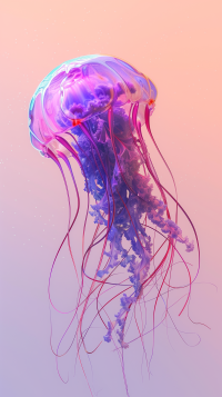 Vibrant jellyfish wallpaper for phone with a gradient pink and orange background.