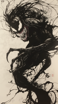 Artistic Venom character illustration, ideal for a phone wallpaper with a dark and intricate design.