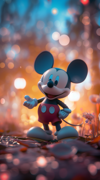 Colorful Mickey Mouse wallpaper with a whimsical bokeh effect for smartphones.