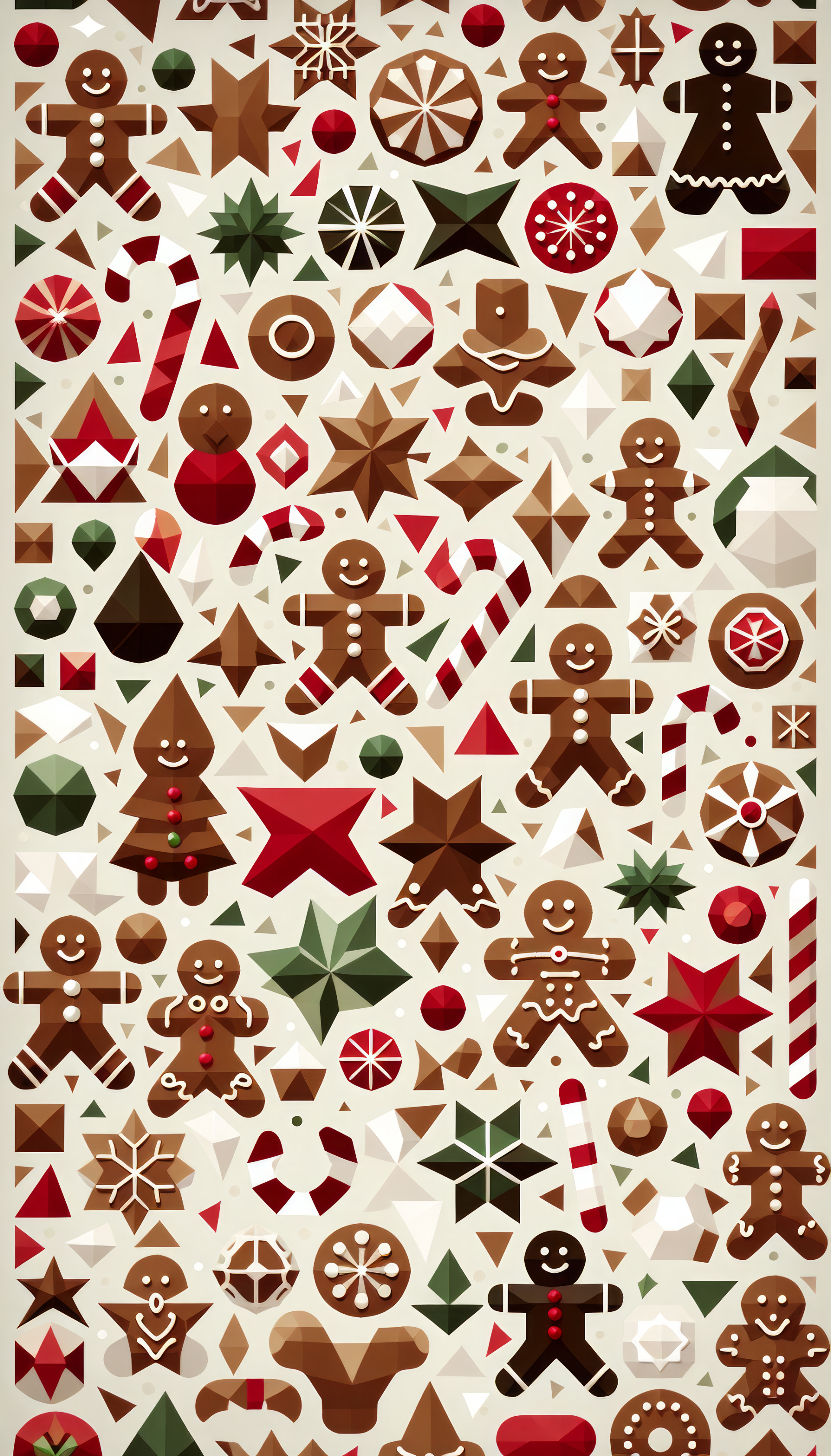 Holiday-themed phone wallpaper featuring a pattern of gingerbread cookies and festive decorations.