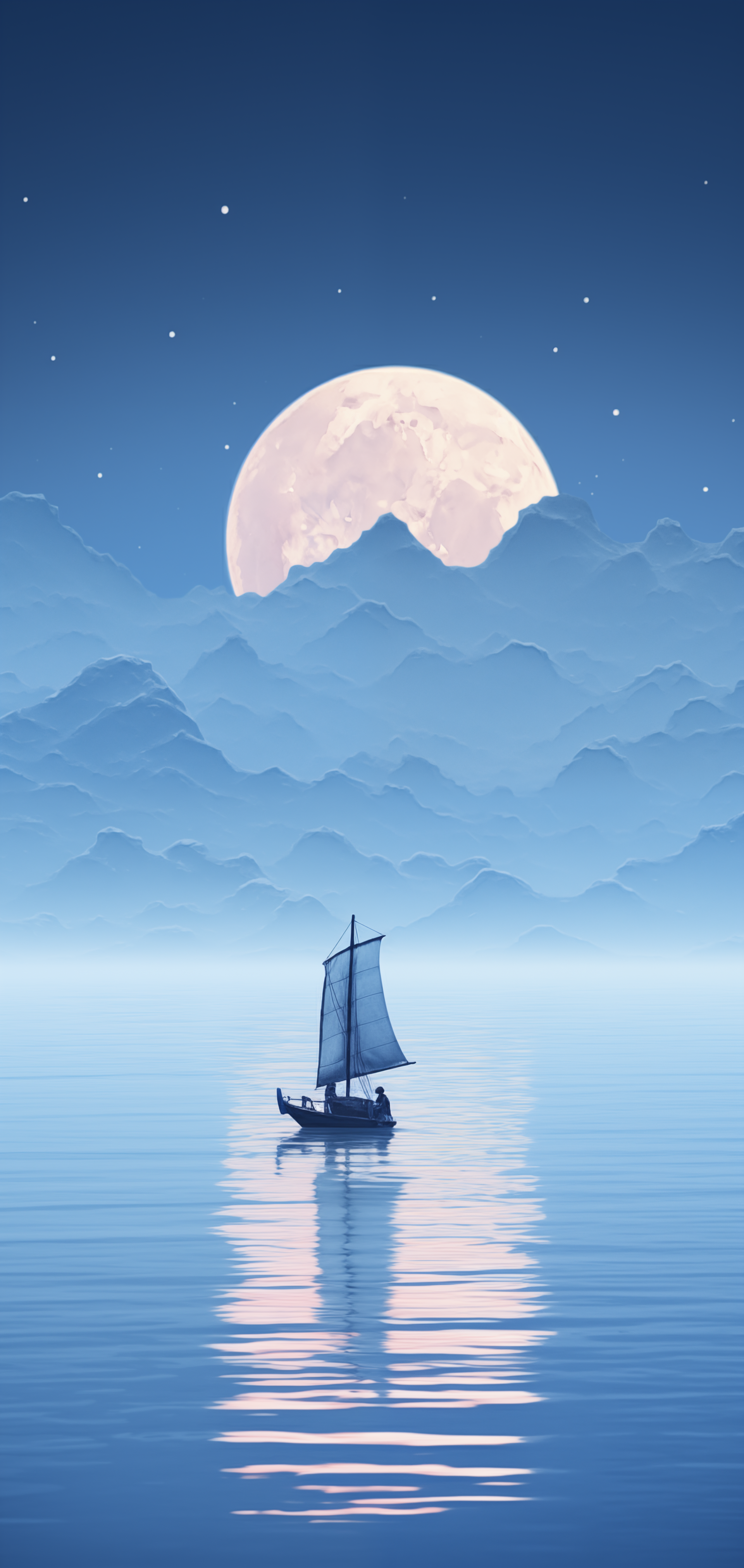 a person is sailing in the middle of water with moon by sdhan
