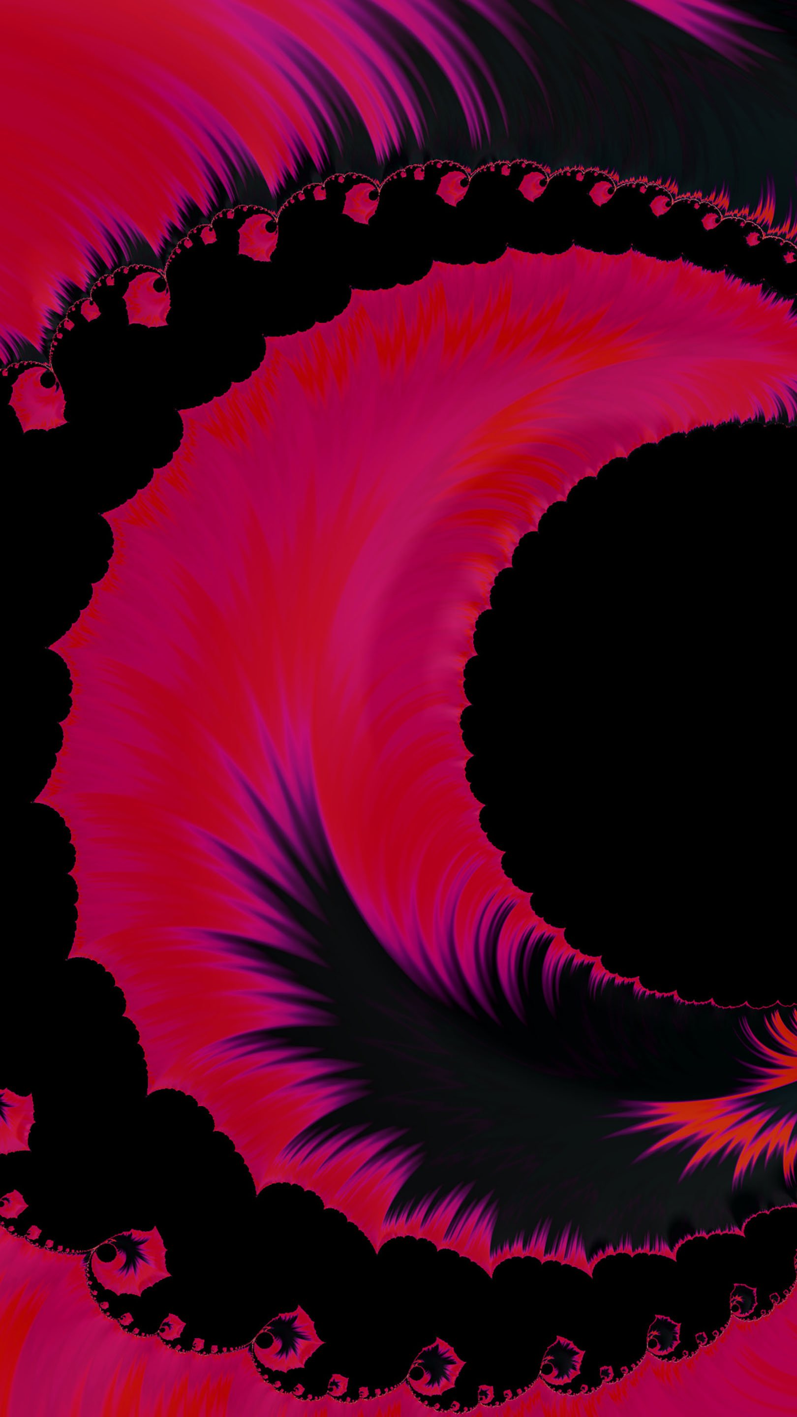 Abstract, trippy fractal design in vivid red and black hues, creating a psychedelic aesthetic. This vibrant wallpaper fits seamlessly on both iPhone and Android phone screens.