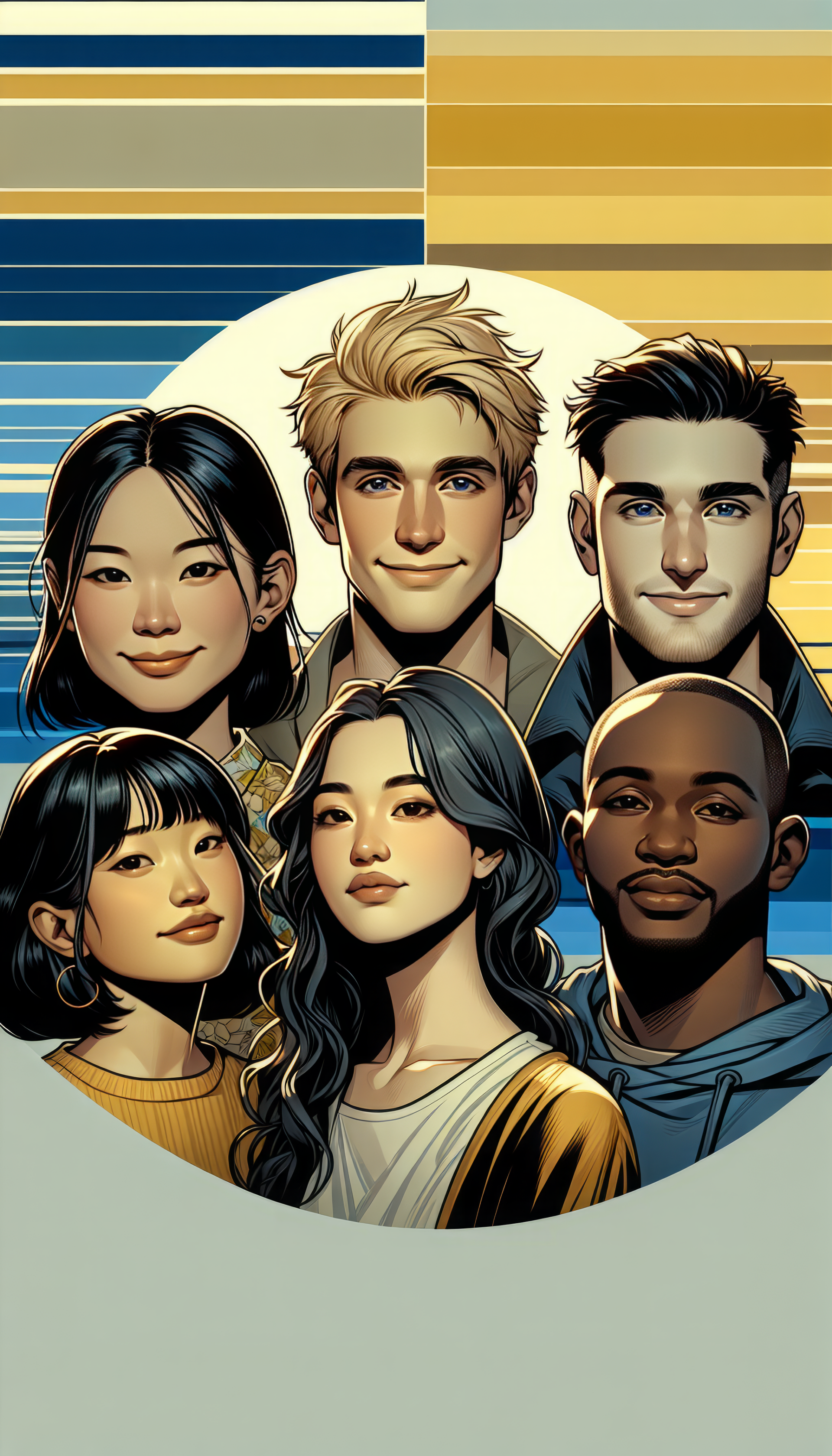 Illustration of a diverse group of friends for phone wallpaper.