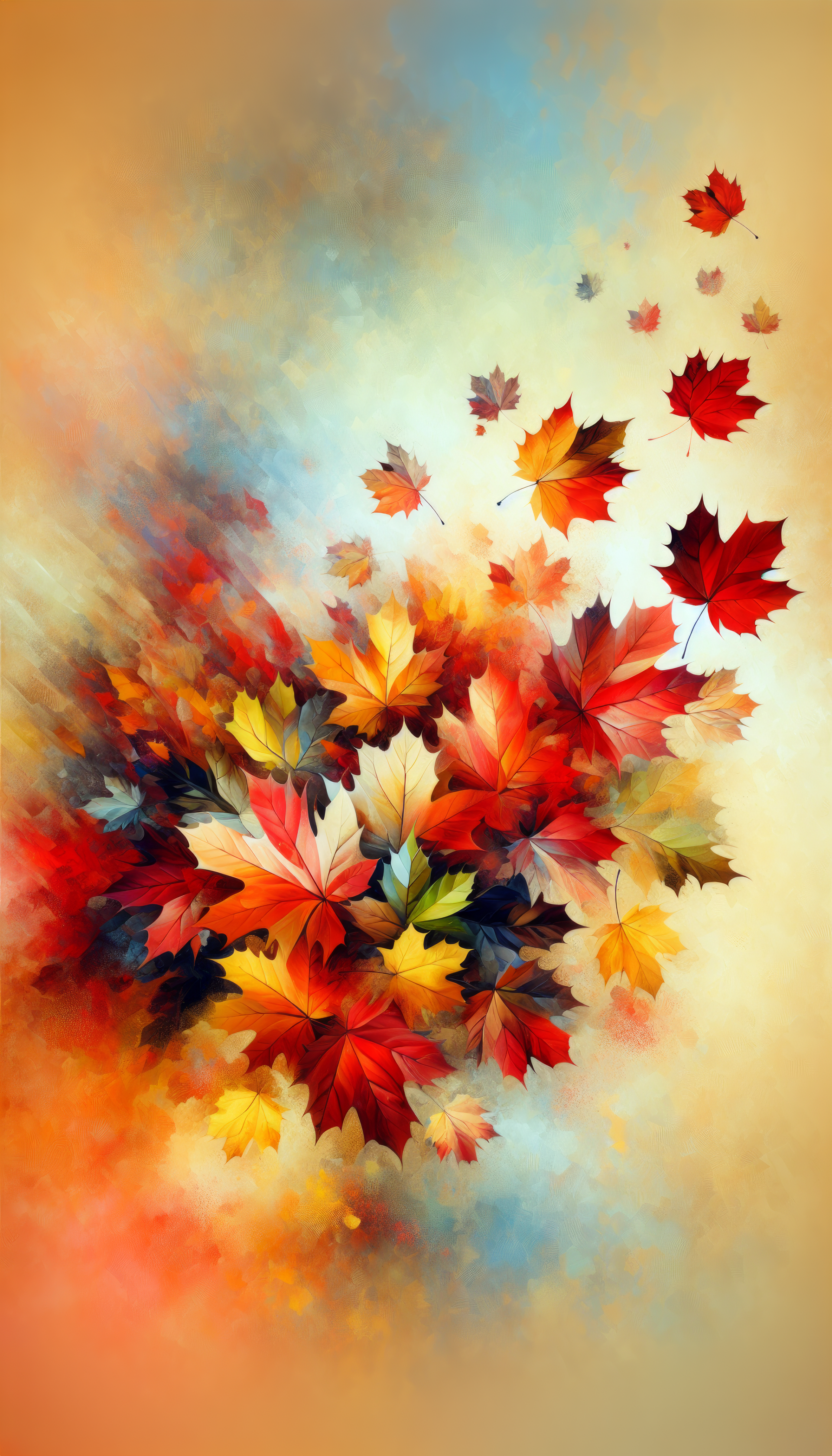 Autumn leaves wallpaper with vibrant falling leaves for phone background.