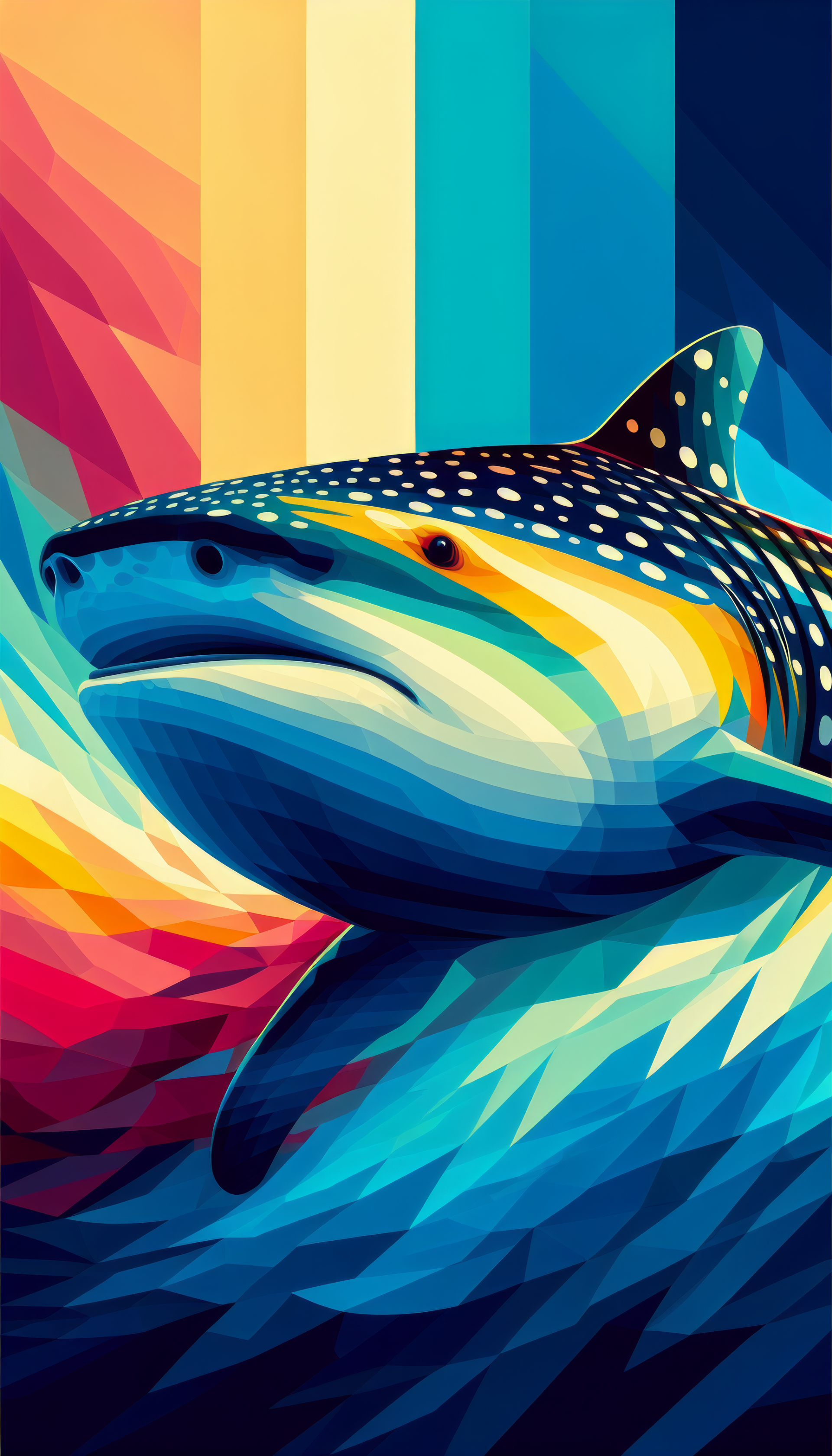 Colorful abstract whale shark illustration for mobile phone wallpaper.