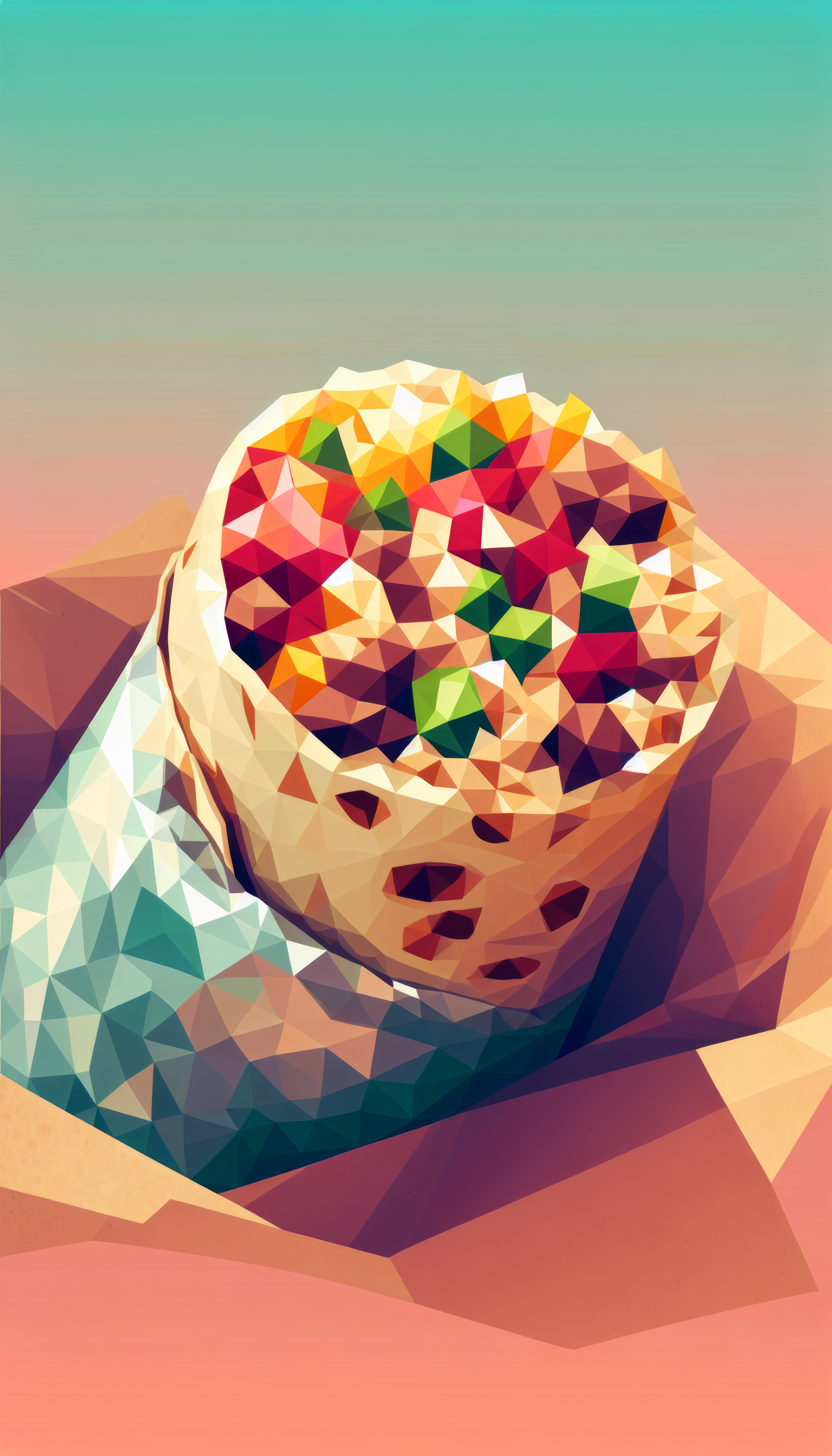 Stylized geometric low-poly illustration of a burrito for a smartphone wallpaper with a gradient background.