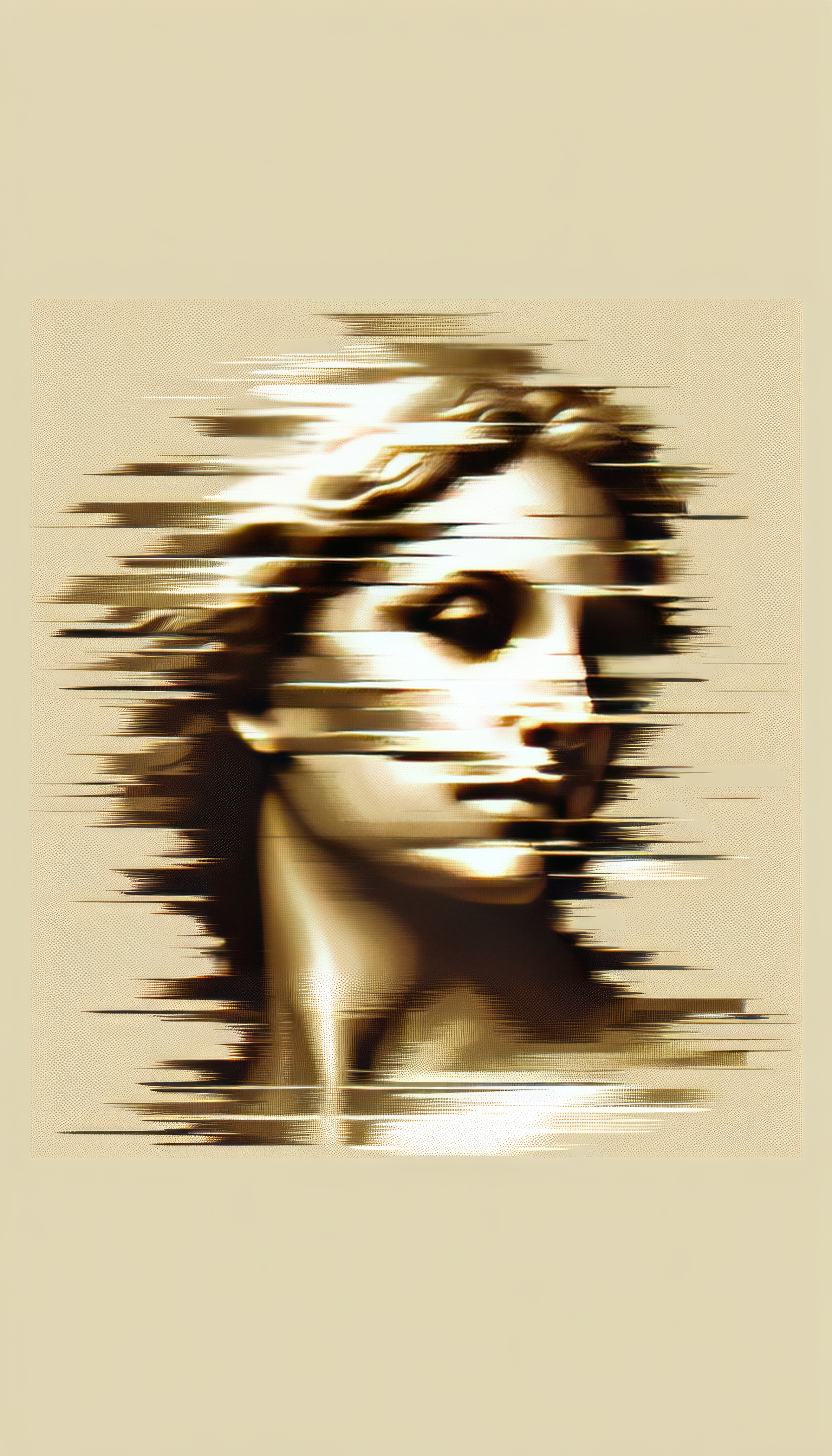 Abstract beige artistic wallpaper featuring a stylized portrait with dynamic motion blur effect for phone background.