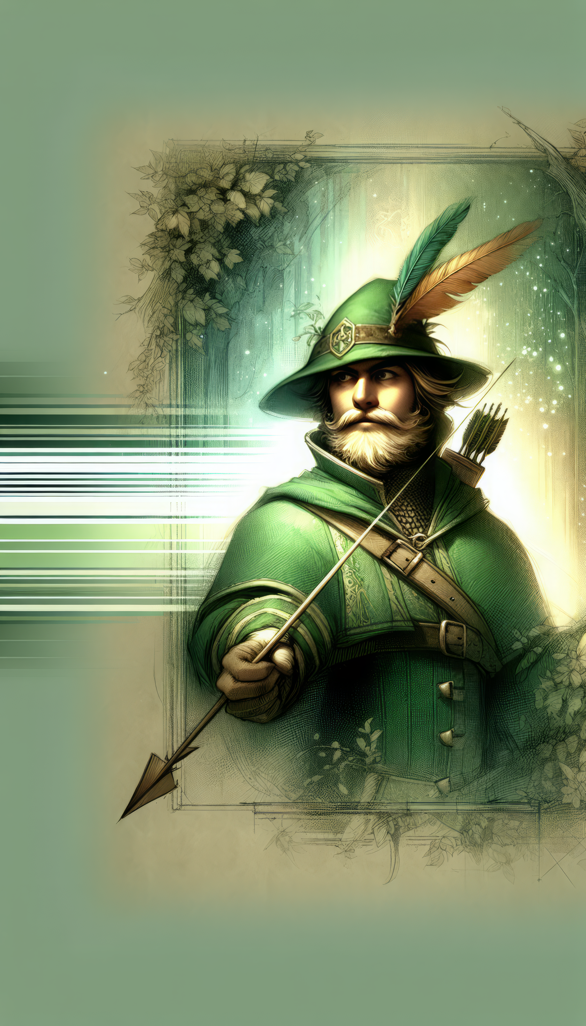 Robin Hood themed phone wallpaper showing a stylized character in green attire with a bow and arrows.
