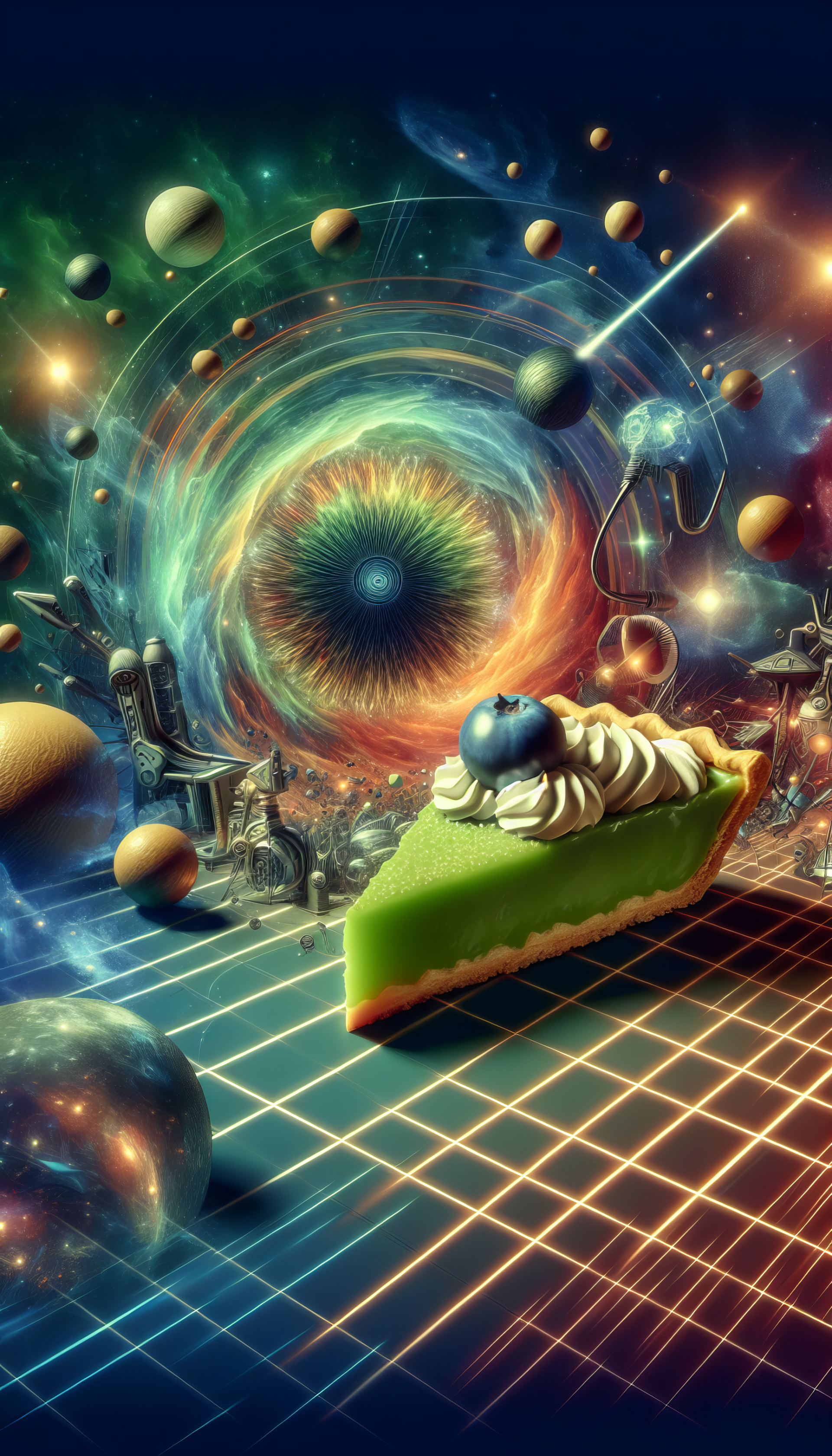 Abstract cosmic background with key lime pie for phone wallpaper