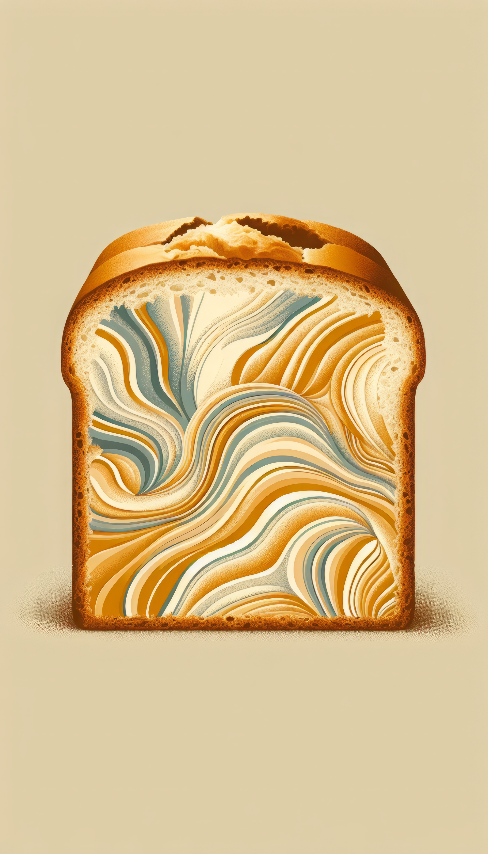 Phone wallpaper featuring a vertical slice of pound cake with a decorative swirl pattern on a beige background.