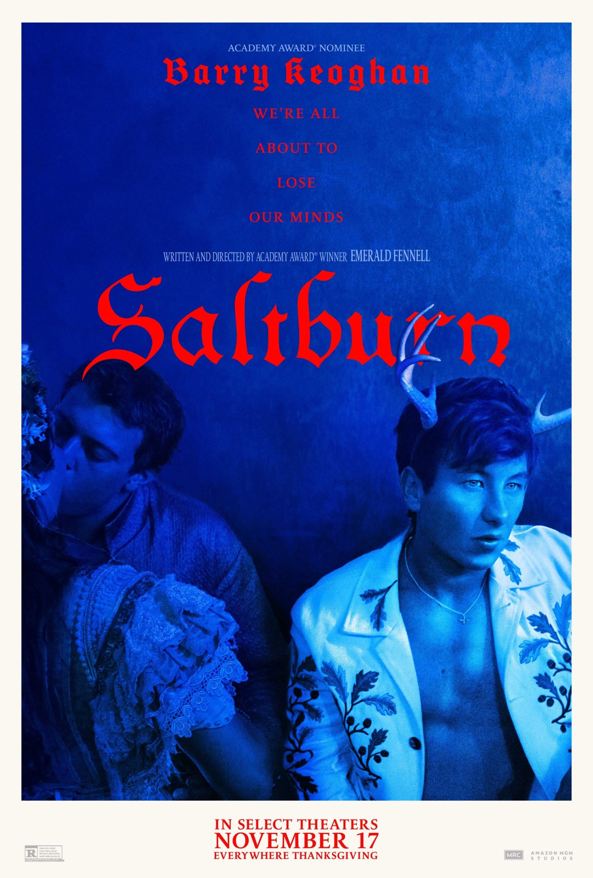 Movie poster for 'Saltburn' featuring Barry Keoghan, optimized as a phone wallpaper with a theatrical release date of November 17.