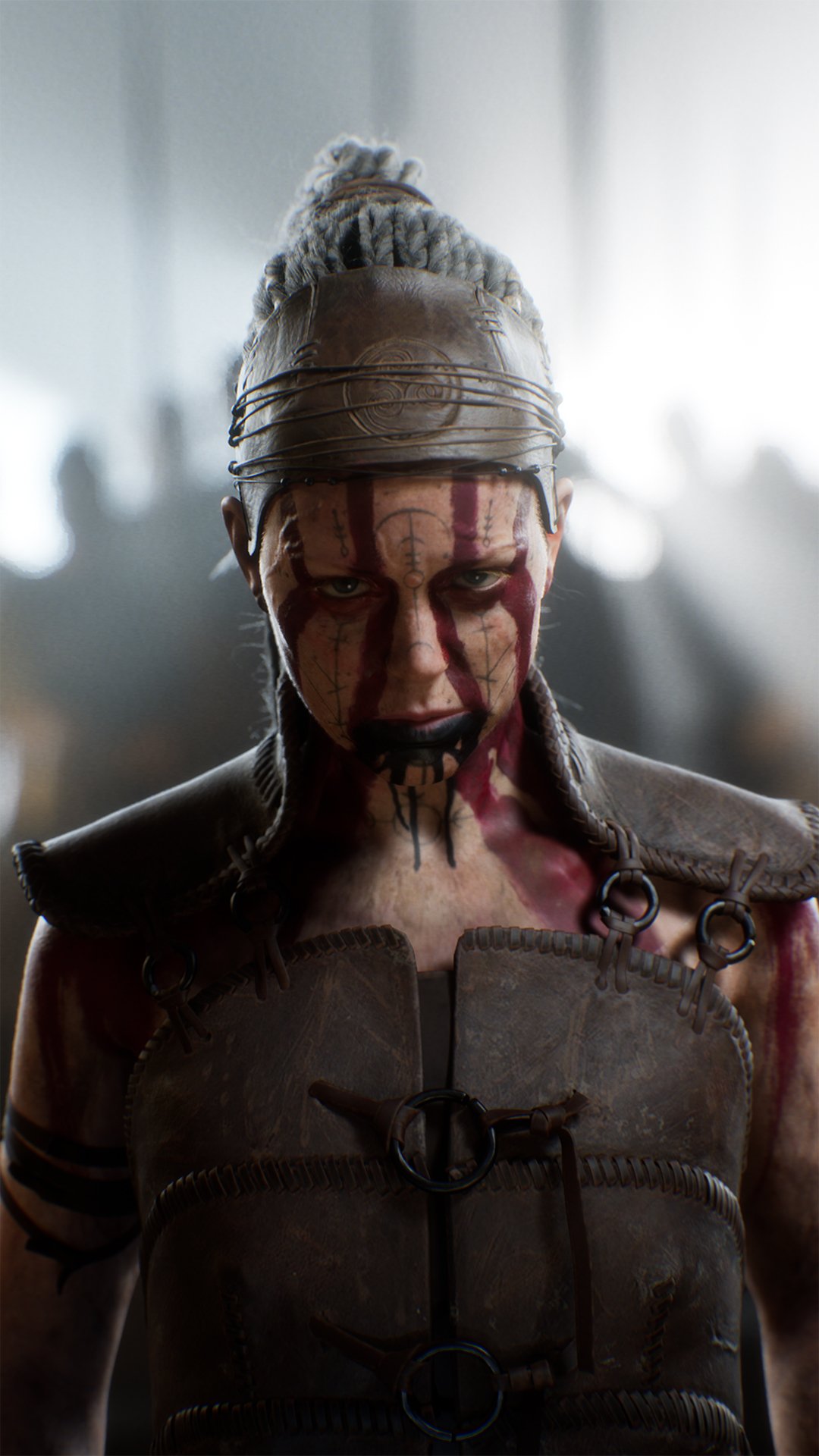 Senua's Saga: Hellblade II game character close-up for phone wallpaper