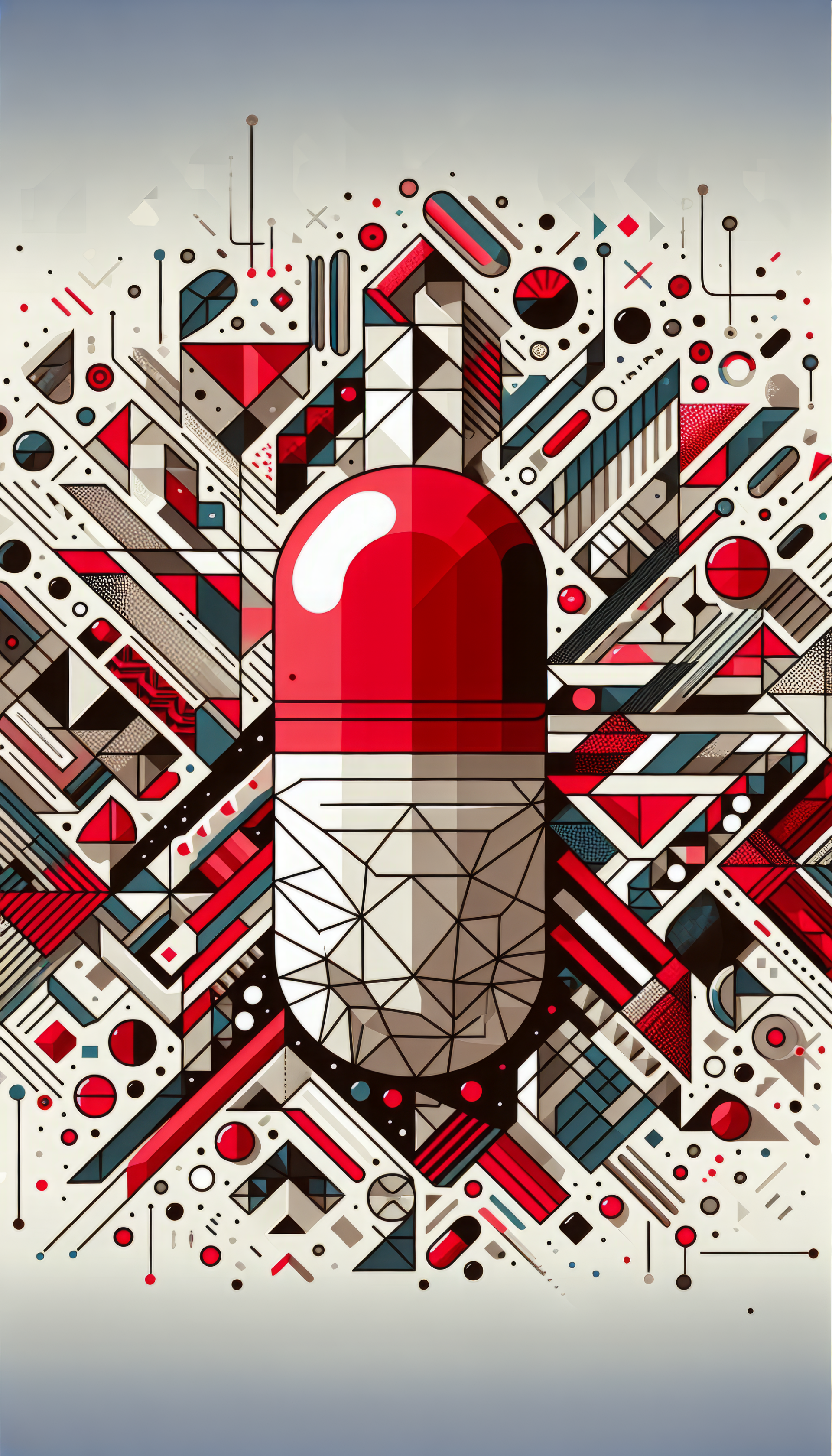 Abstract red pill wallpaper with geometric patterns for smartphone screens.