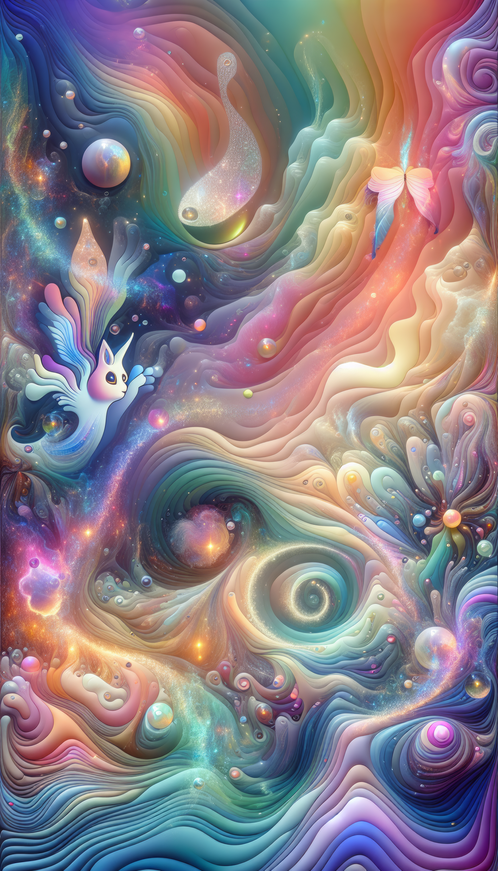 Colorful abstract cosmic phone wallpaper with cute aesthetic featuring whimsical swirls and celestial elements.