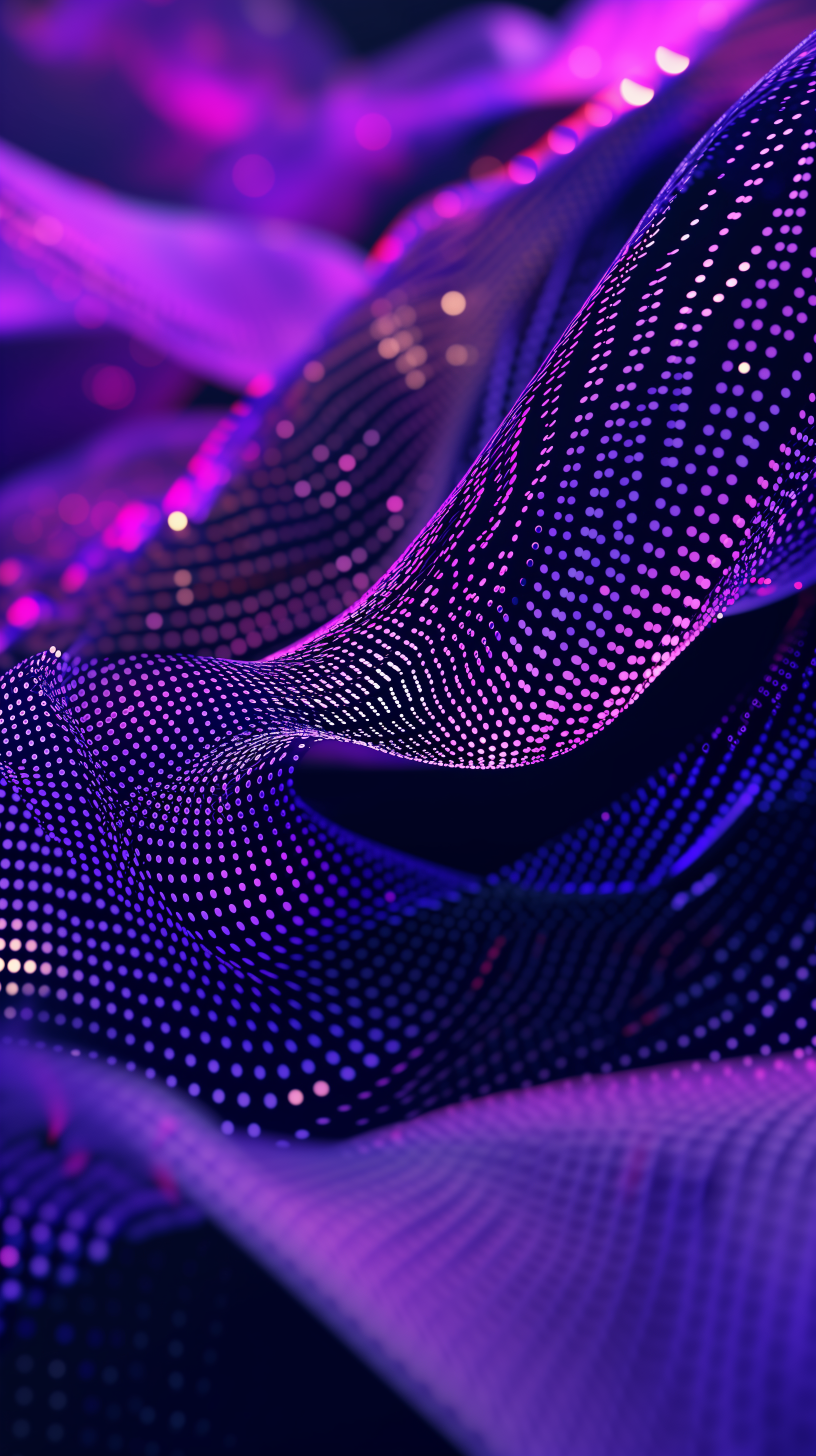 Abstract purple digital waves phone wallpaper with glowing dots.