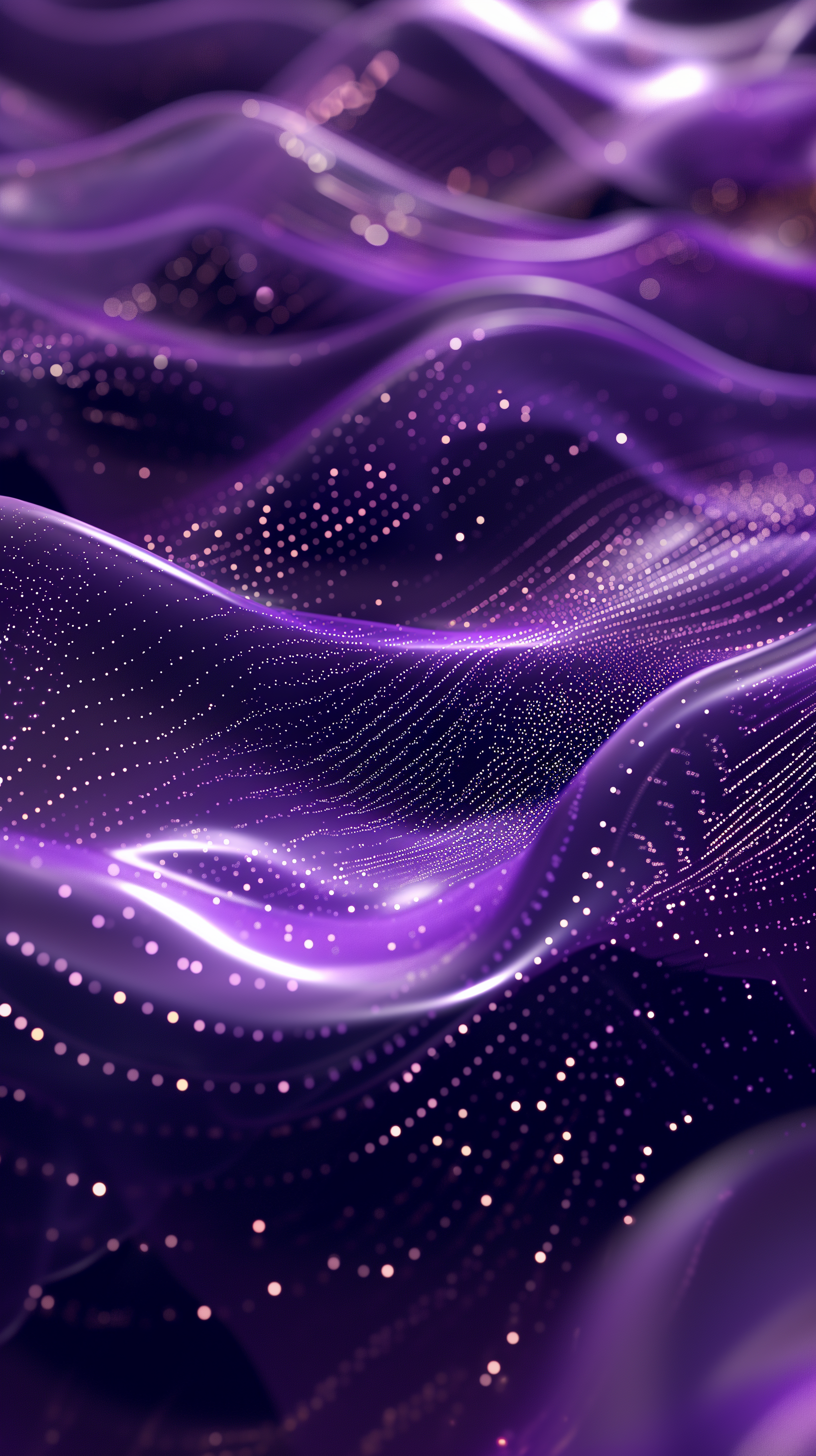 Abstract purple wallpaper with flowing lines and sparkling dots for phone background.