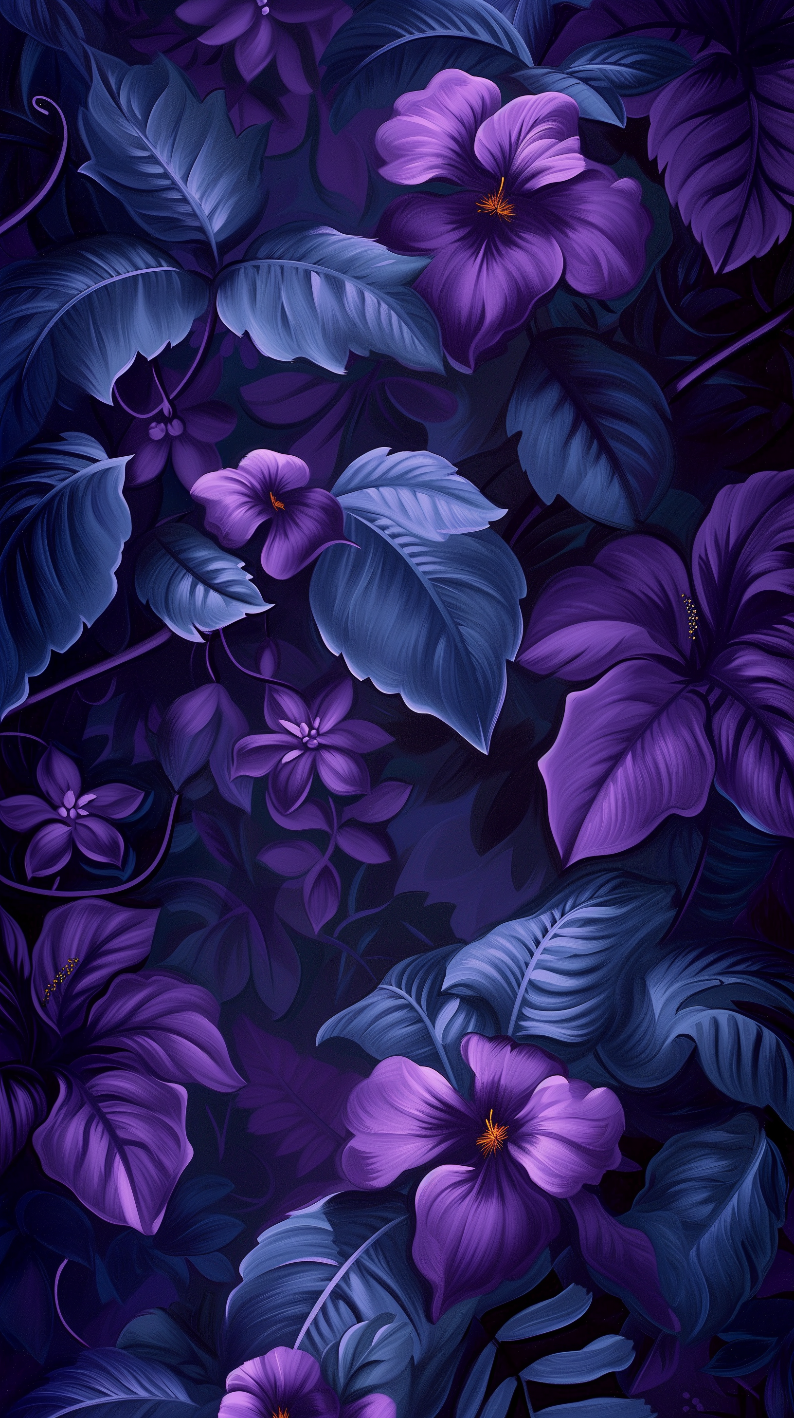 A vibrant phone wallpaper featuring rich purple foliage and delicate leaves, creating a serene nature-inspired backdrop that enhances your device's aesthetic.
