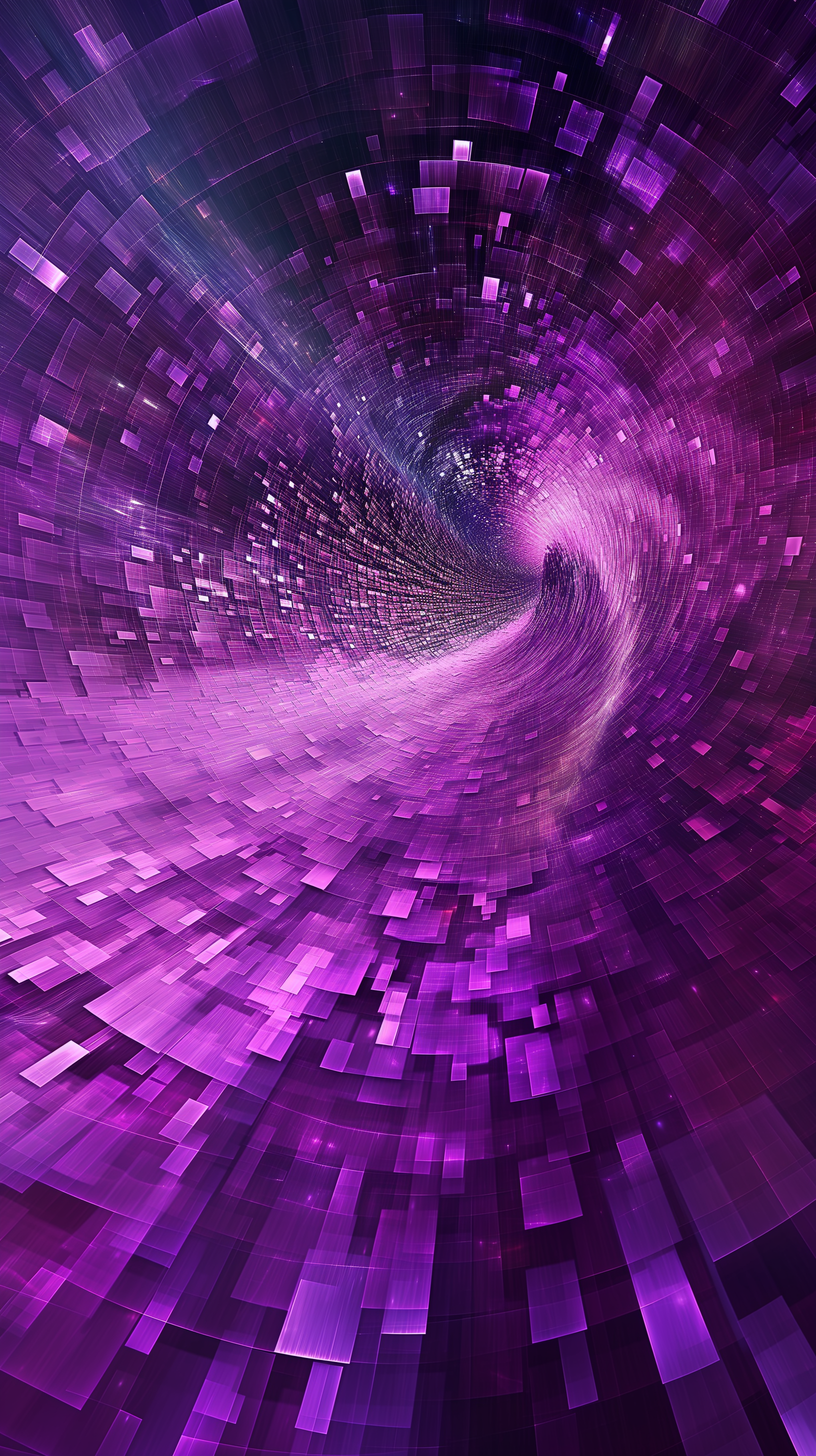 Artistic purple tunnel abstract design for phone wallpaper with a mesmerizing 3D block pattern.