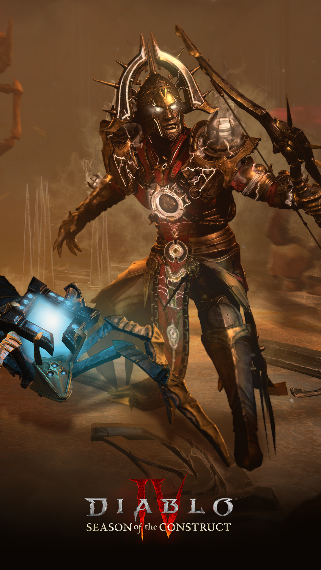 Diablo IV video game wallpaper featuring a detailed armored character from Season of the Construct for mobile phone.