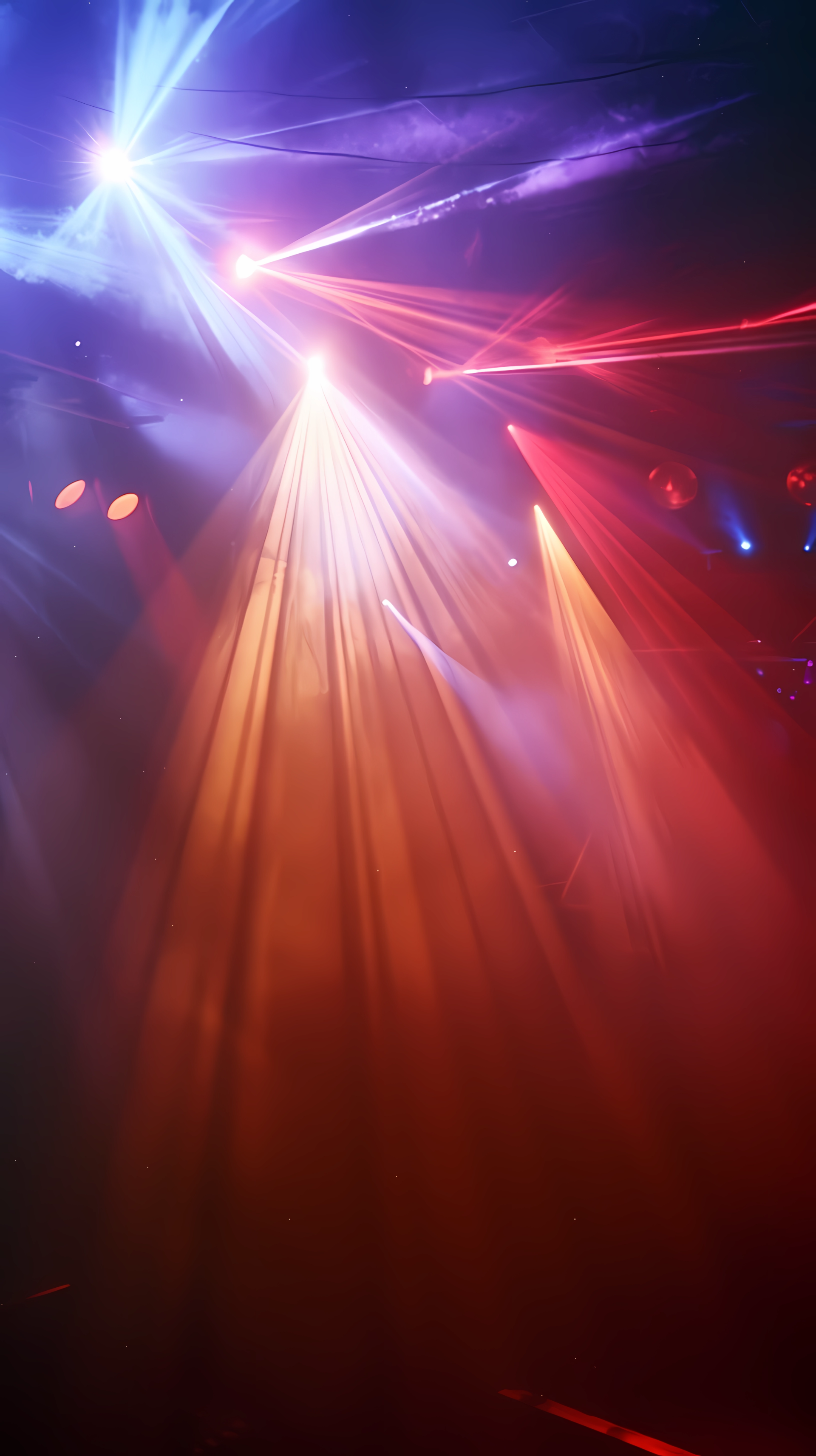 Vibrant nightclub party lights wallpaper for phone with dynamic beams of color.