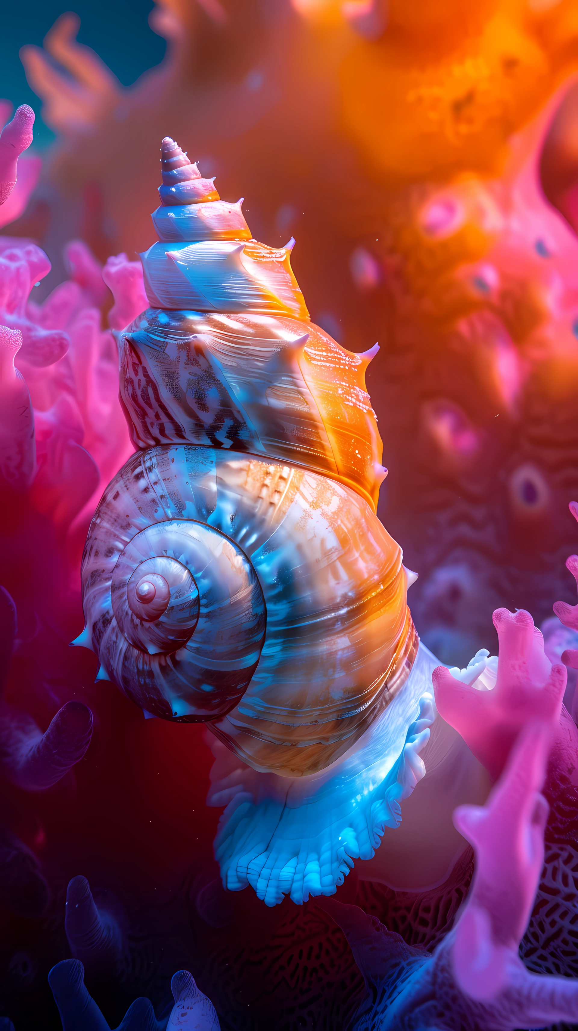 A vibrant sea snail nestled among colorful coral, showcasing the beauty of underwater nature. This stunning image makes a striking phone wallpaper.