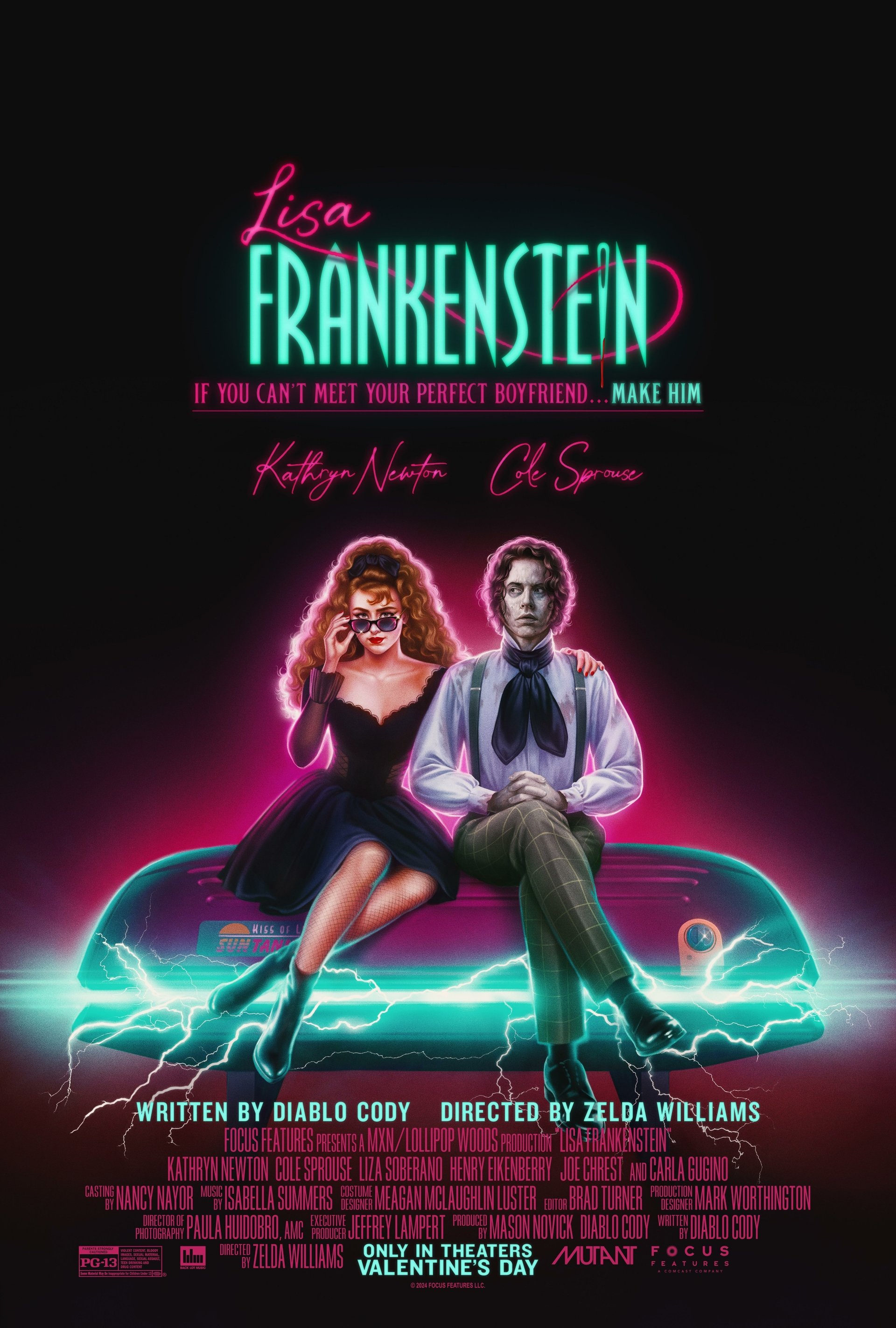 Lisa Frankenstein movie poster wallpaper featuring the main characters in vibrant colors.
