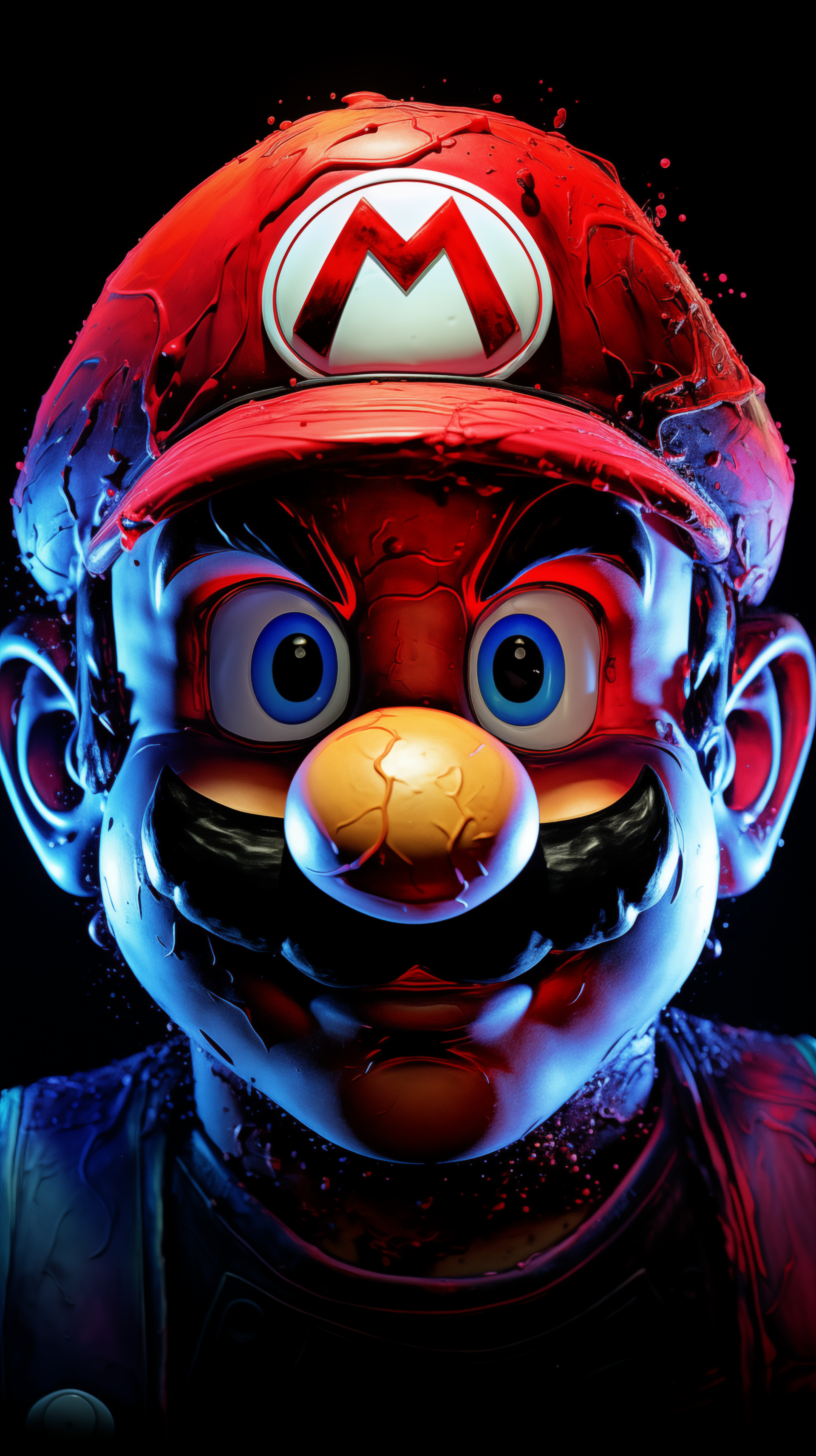 Artistic rendition of Mario for mobile phone wallpaper, featuring vibrant colors and detailed texture.