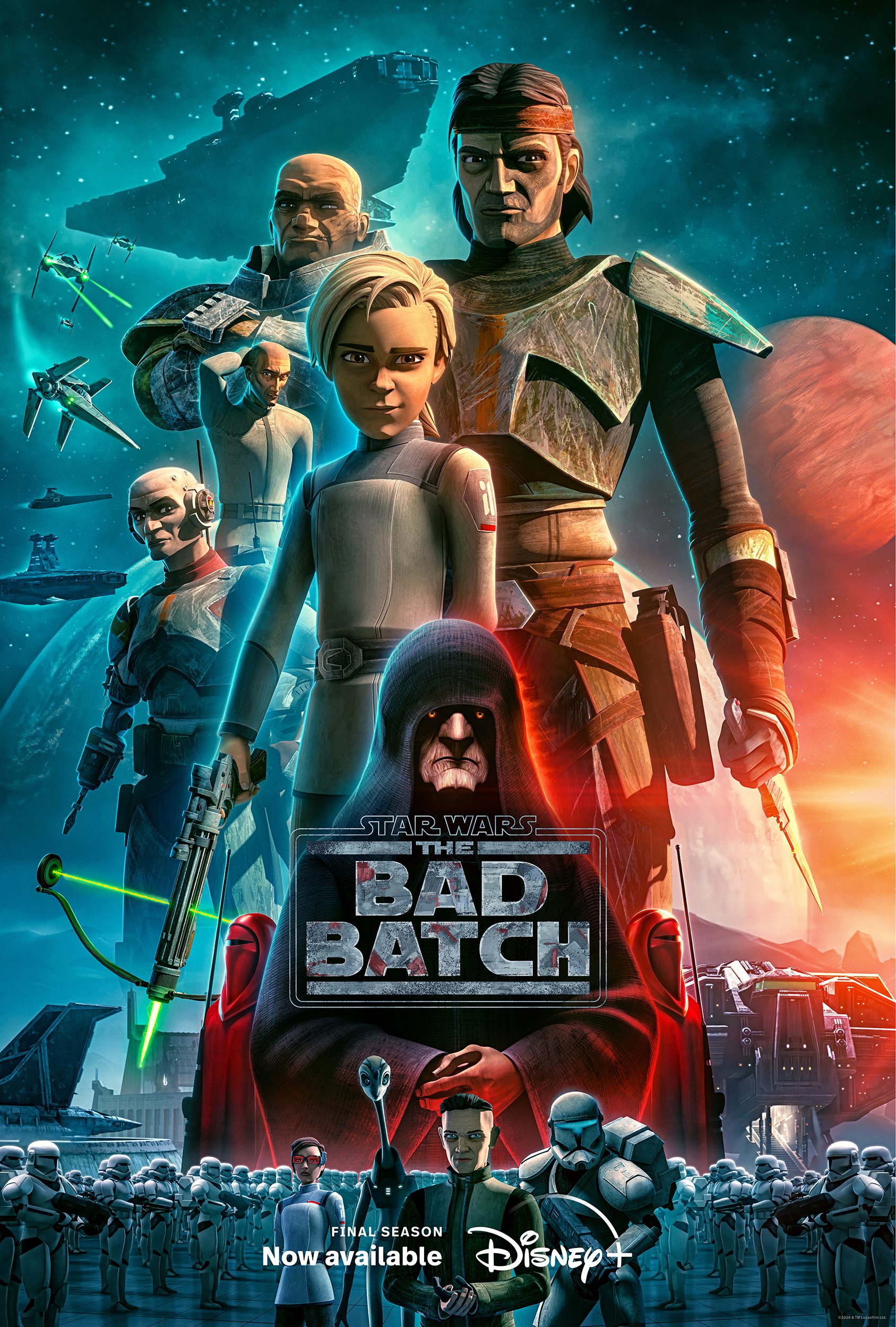 Star Wars: The Bad Batch TV show promotional wallpaper for mobile, featuring the main characters with the series' logo, available on Disney+.