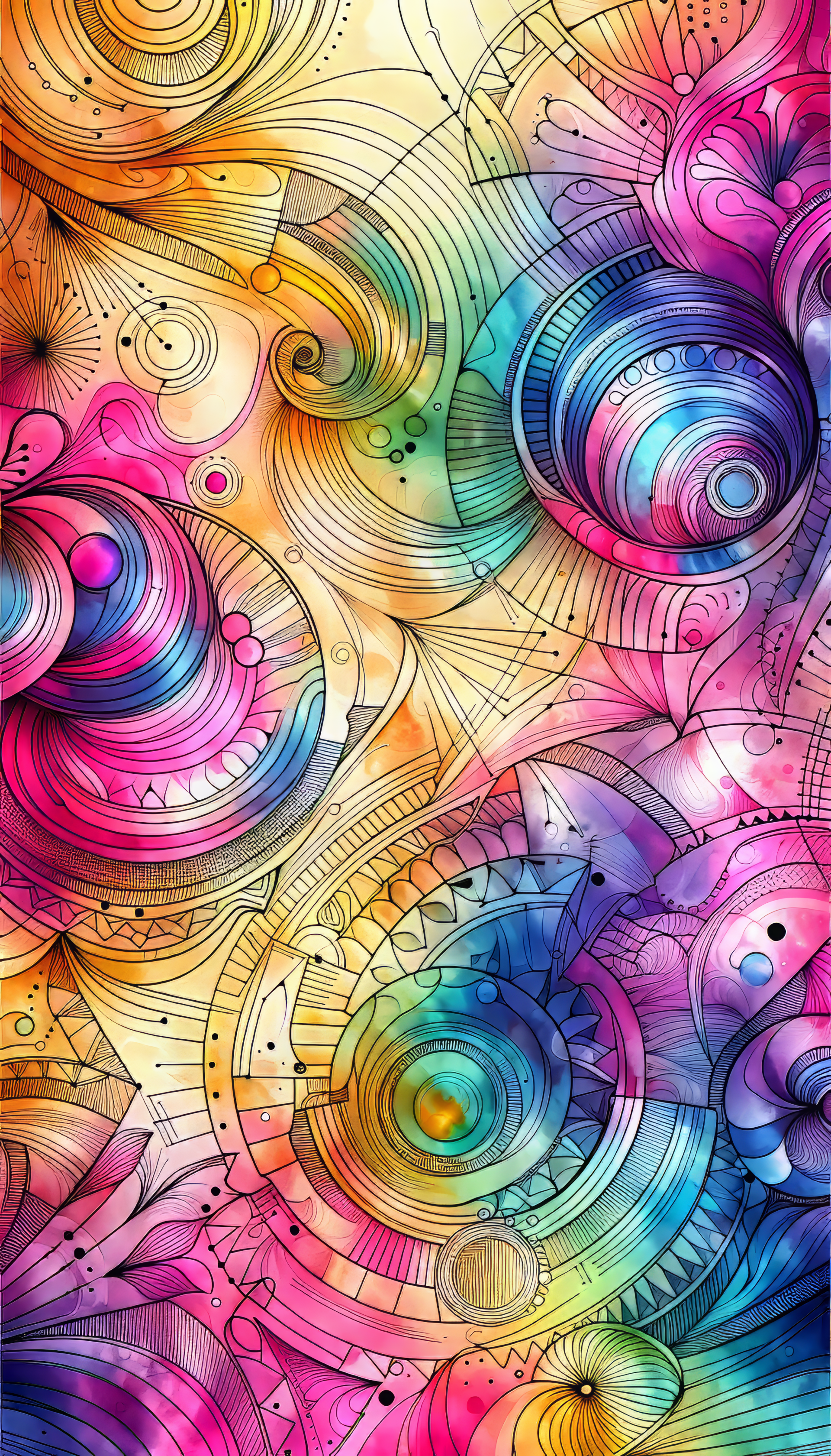 Colorful fluorescent abstract art phone wallpaper with vibrant swirling patterns.