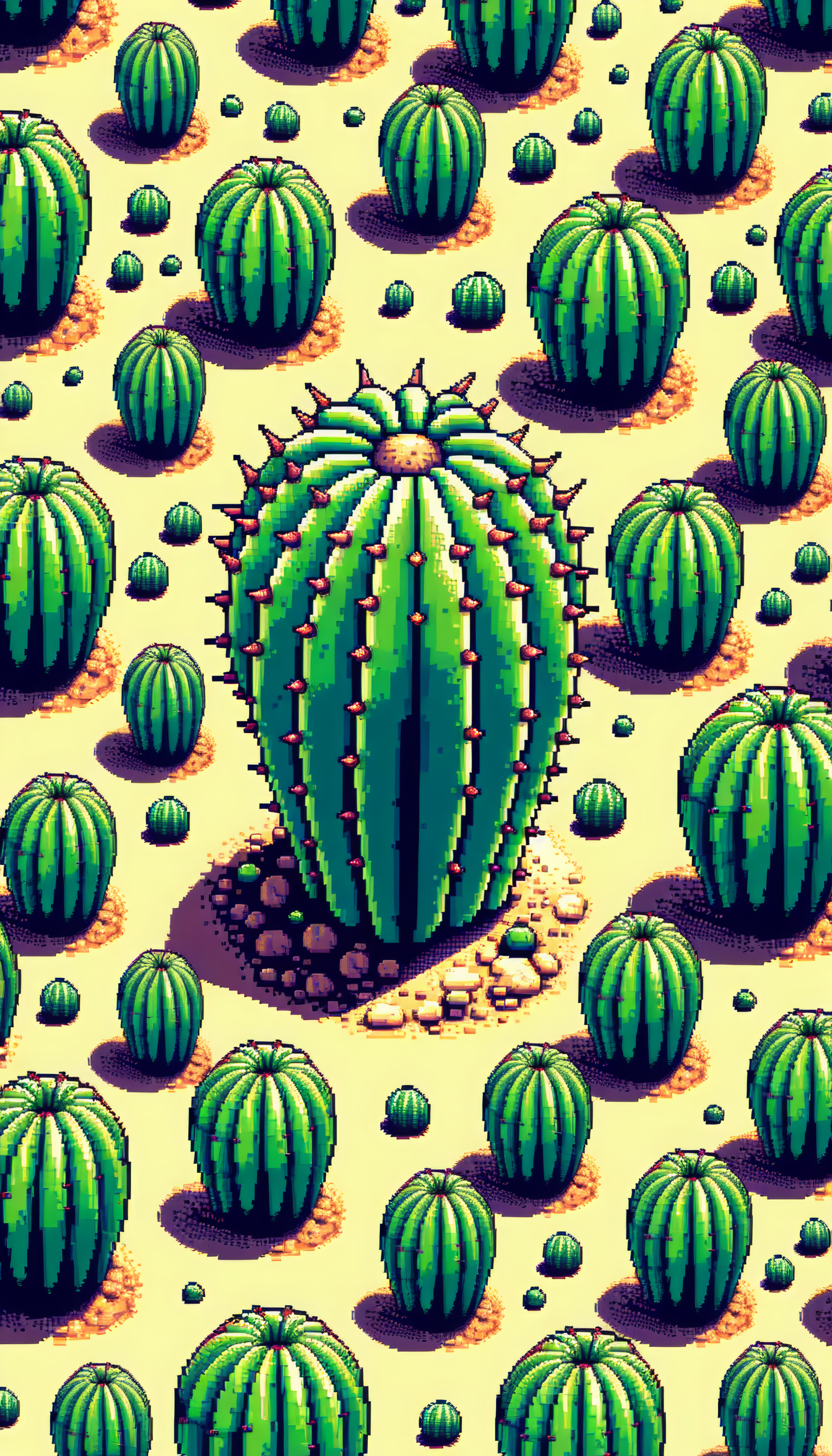 Prickly pear cactus pattern for phone wallpaper with a vibrant green color scheme.