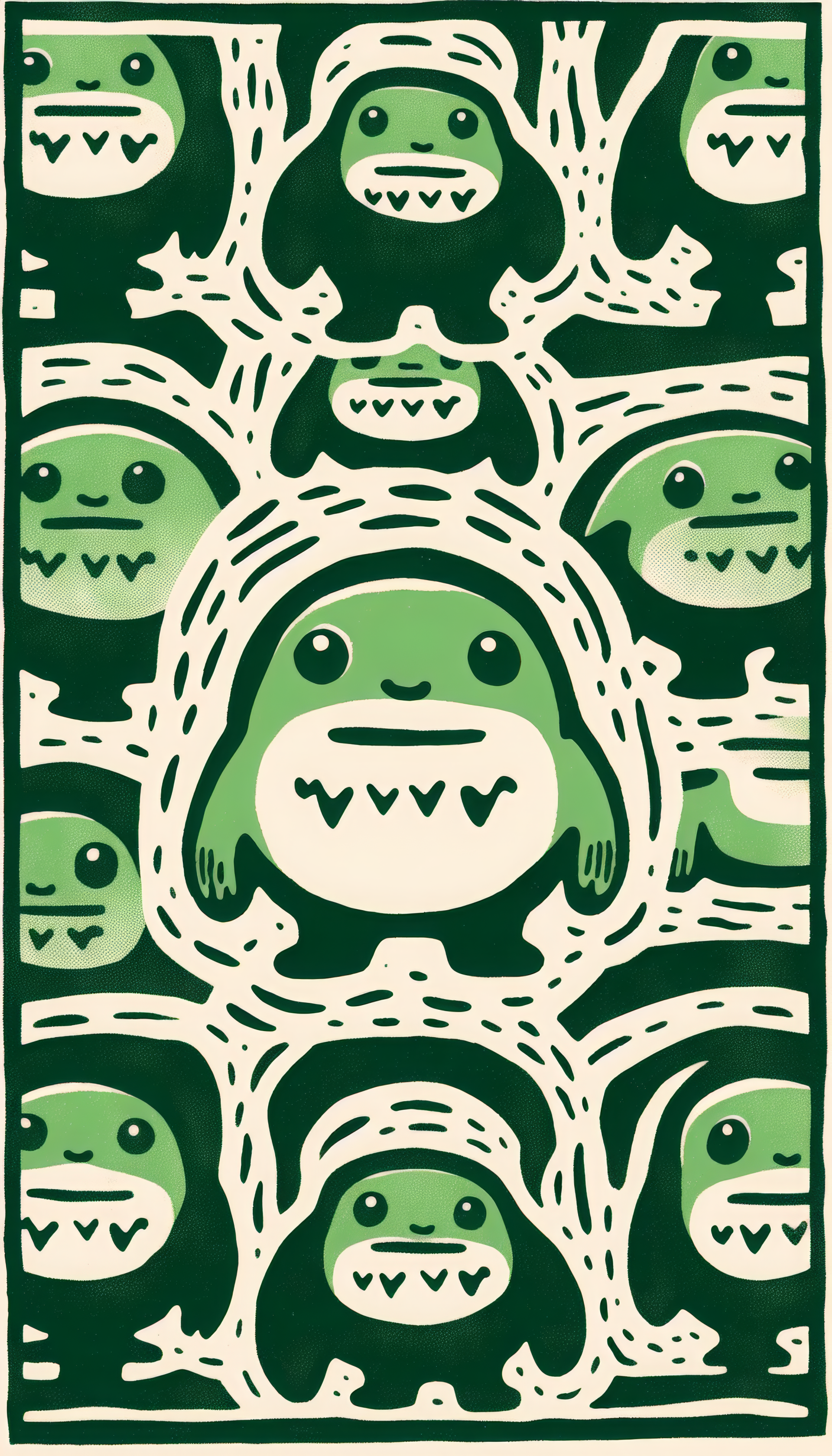 Green cartoon monster pattern phone wallpaper.
