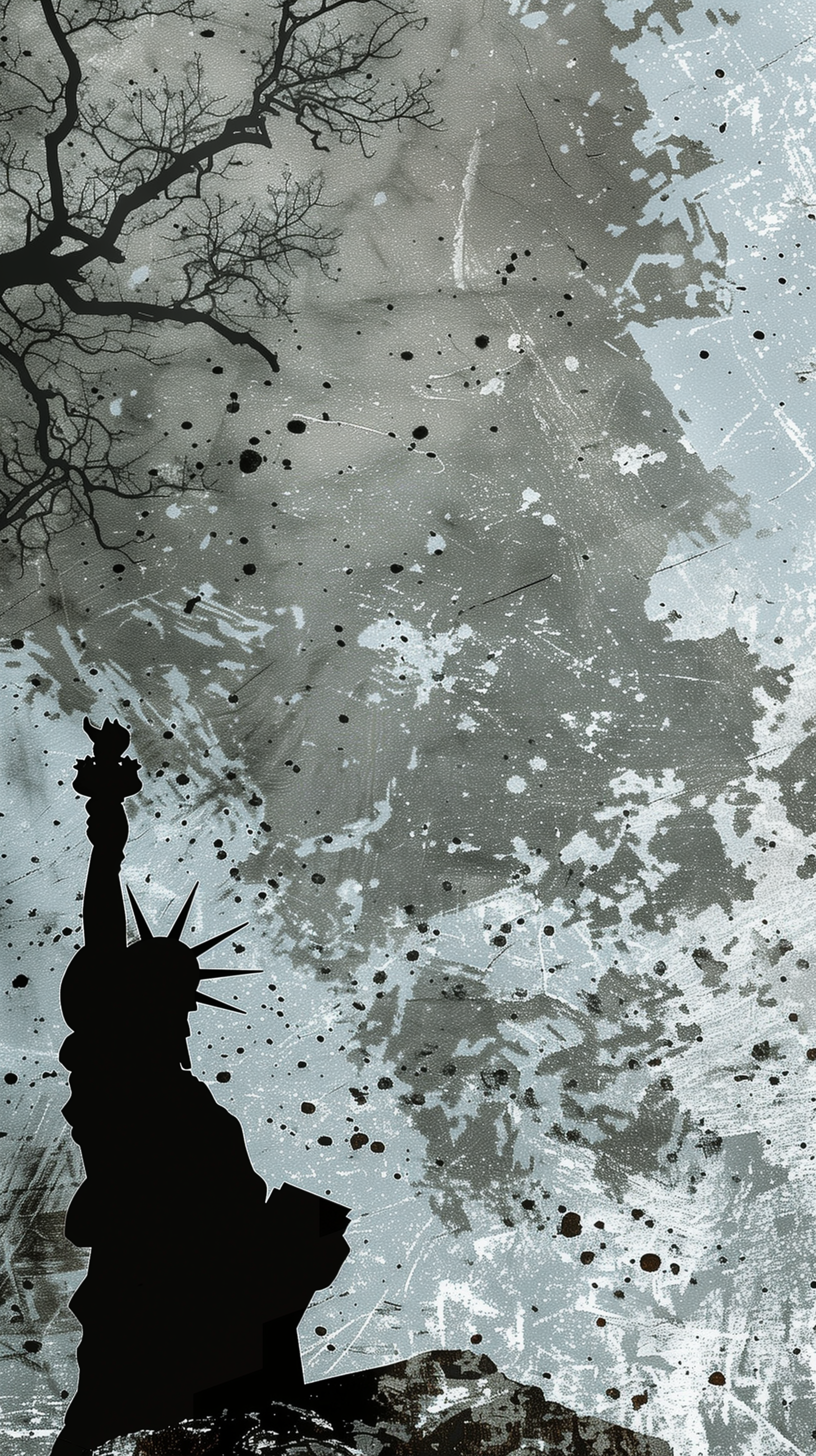 Abstract grunge-style wallpaper featuring the silhouette of the Statue of Liberty in New York for smartphone screens.