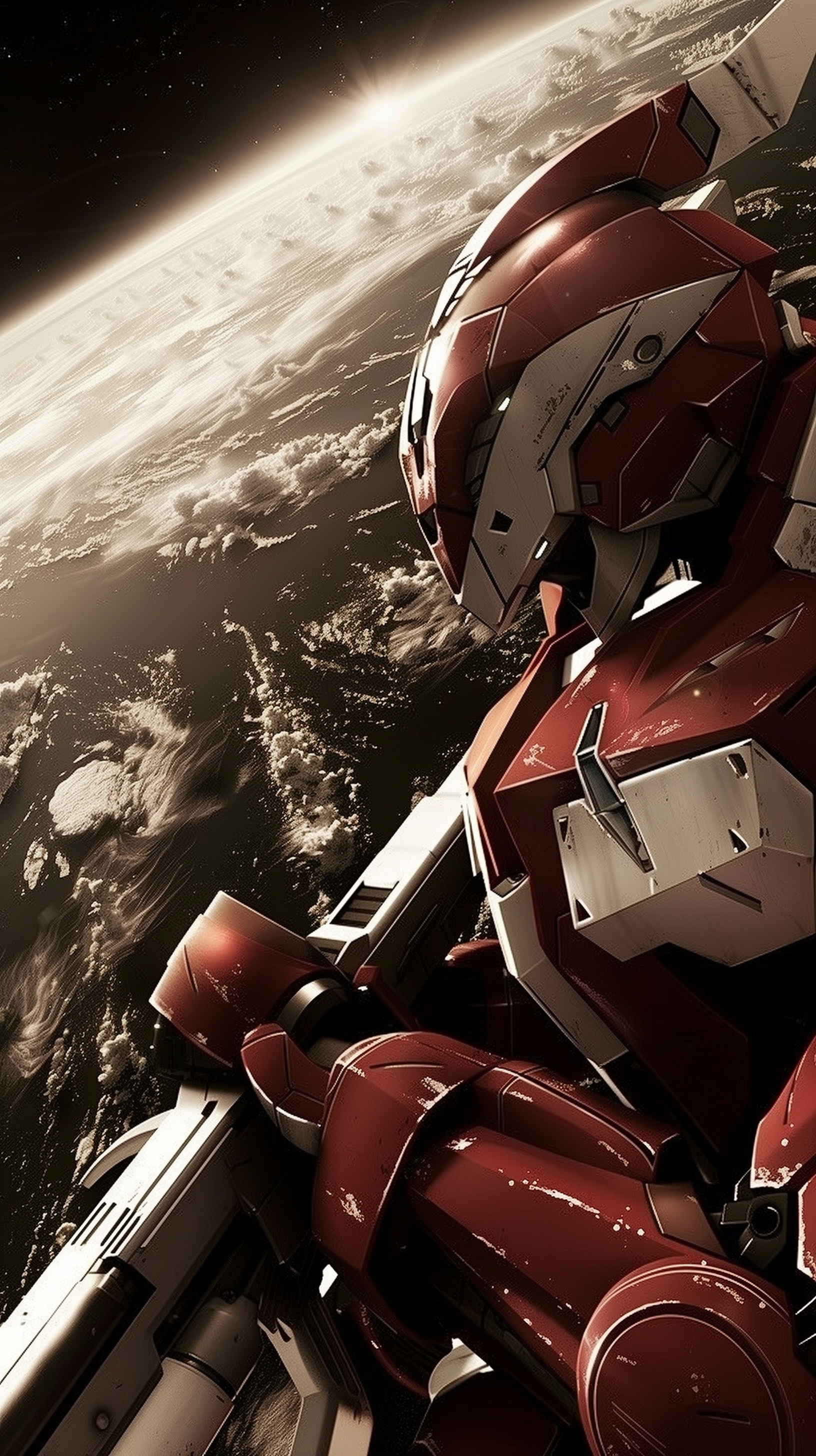 Gundam Mobile Suit wallpaper for phone with a mecha in space background.