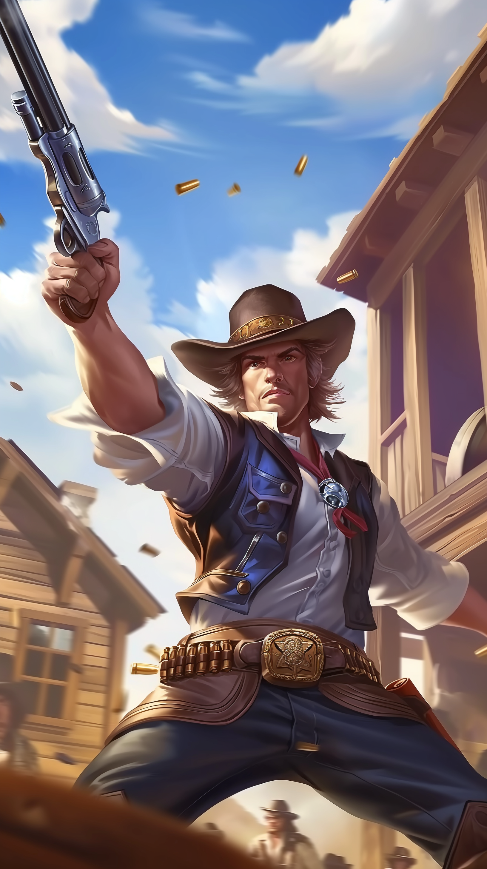 Western Sheriff Phone Wallpaper - Animated cowboy with a revolver in an old town street.