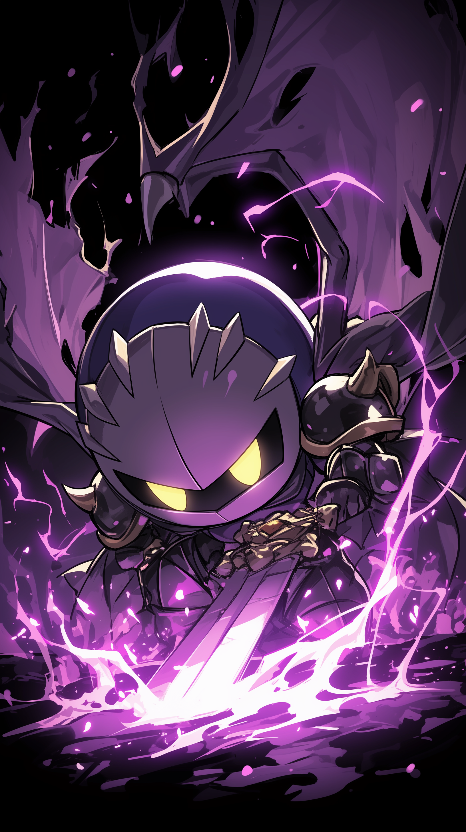 Dynamic Meta Knight wallpaper with vibrant purple accents for mobile phones.