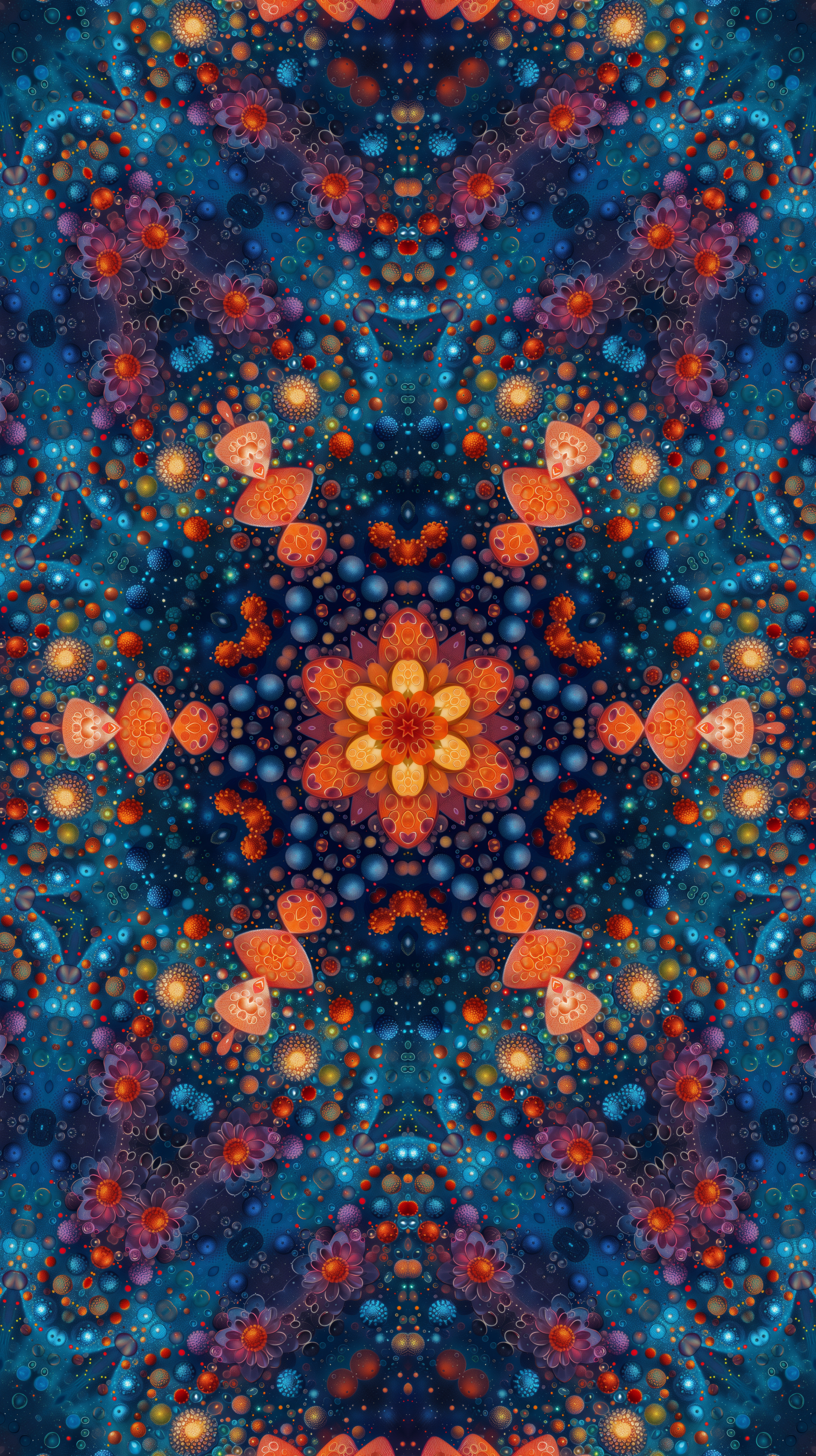 Colorful kaleidoscope pattern phone wallpaper with symmetrical design