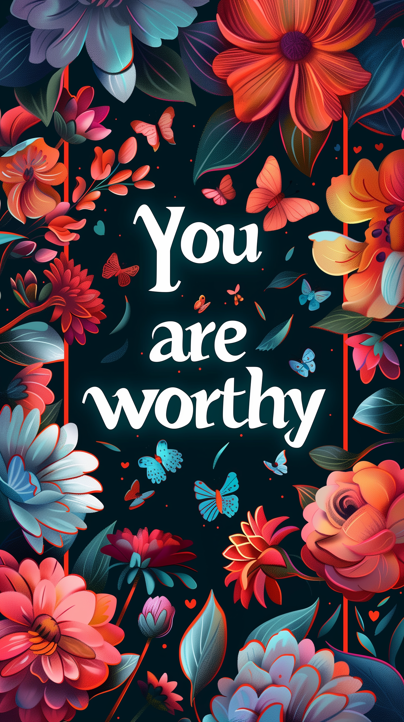 Motivational floral phone wallpaper with an inspirational You are worthy message.